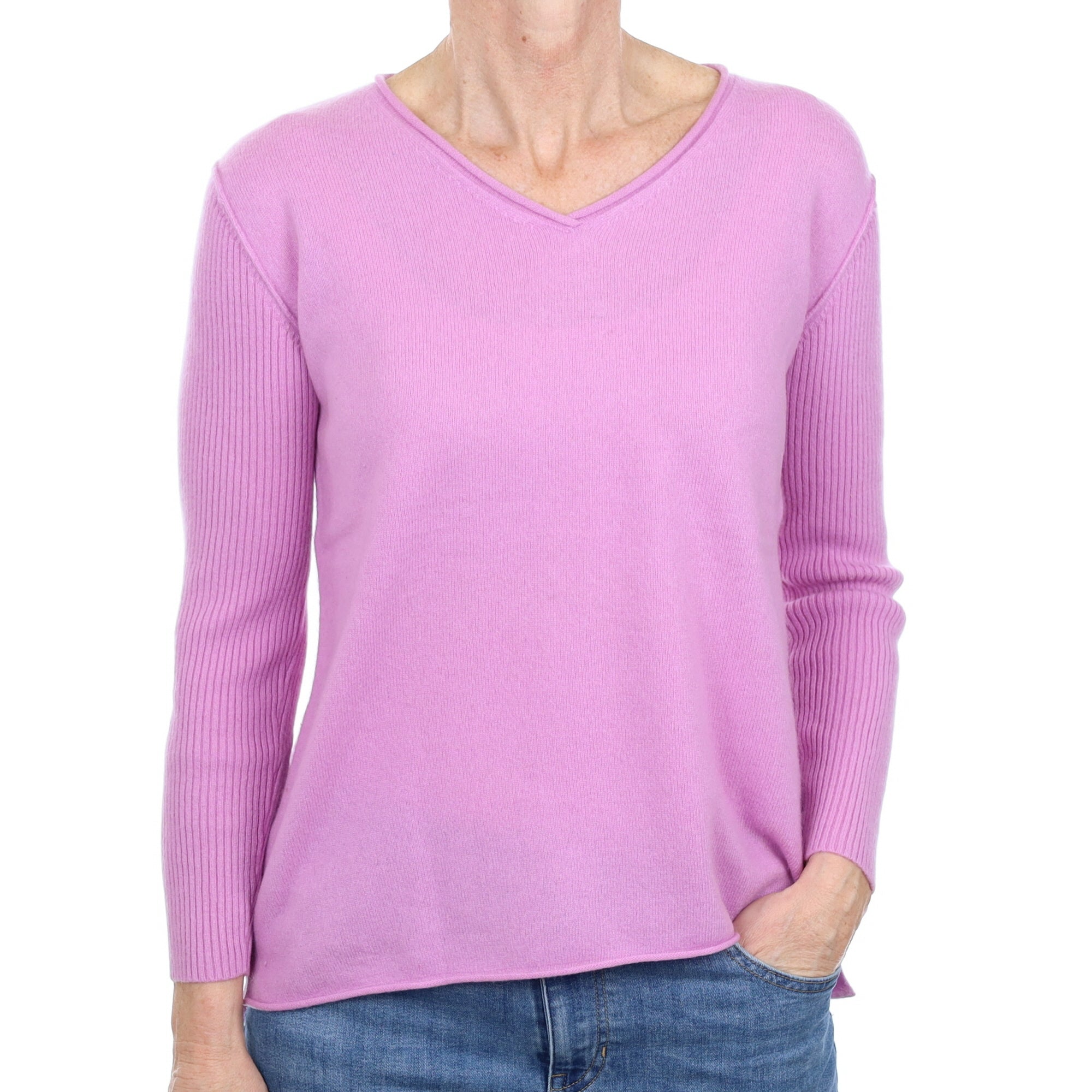 Foxglove Pink Cashmere V Neck Jumper Small