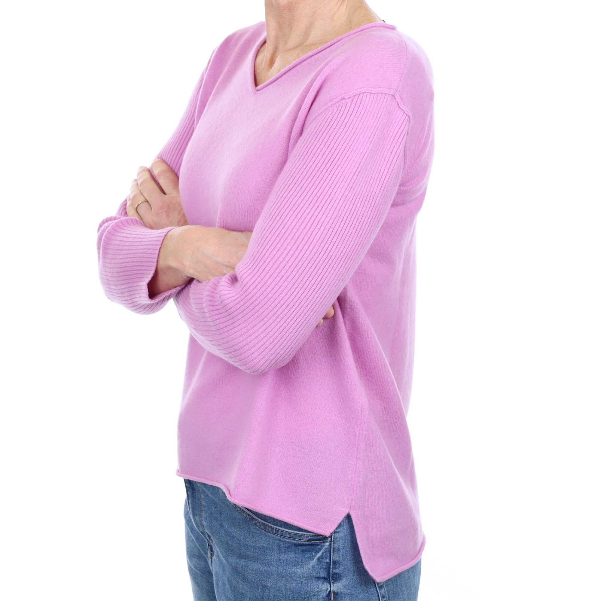 Foxglove Pink Cashmere V Neck Jumper Small