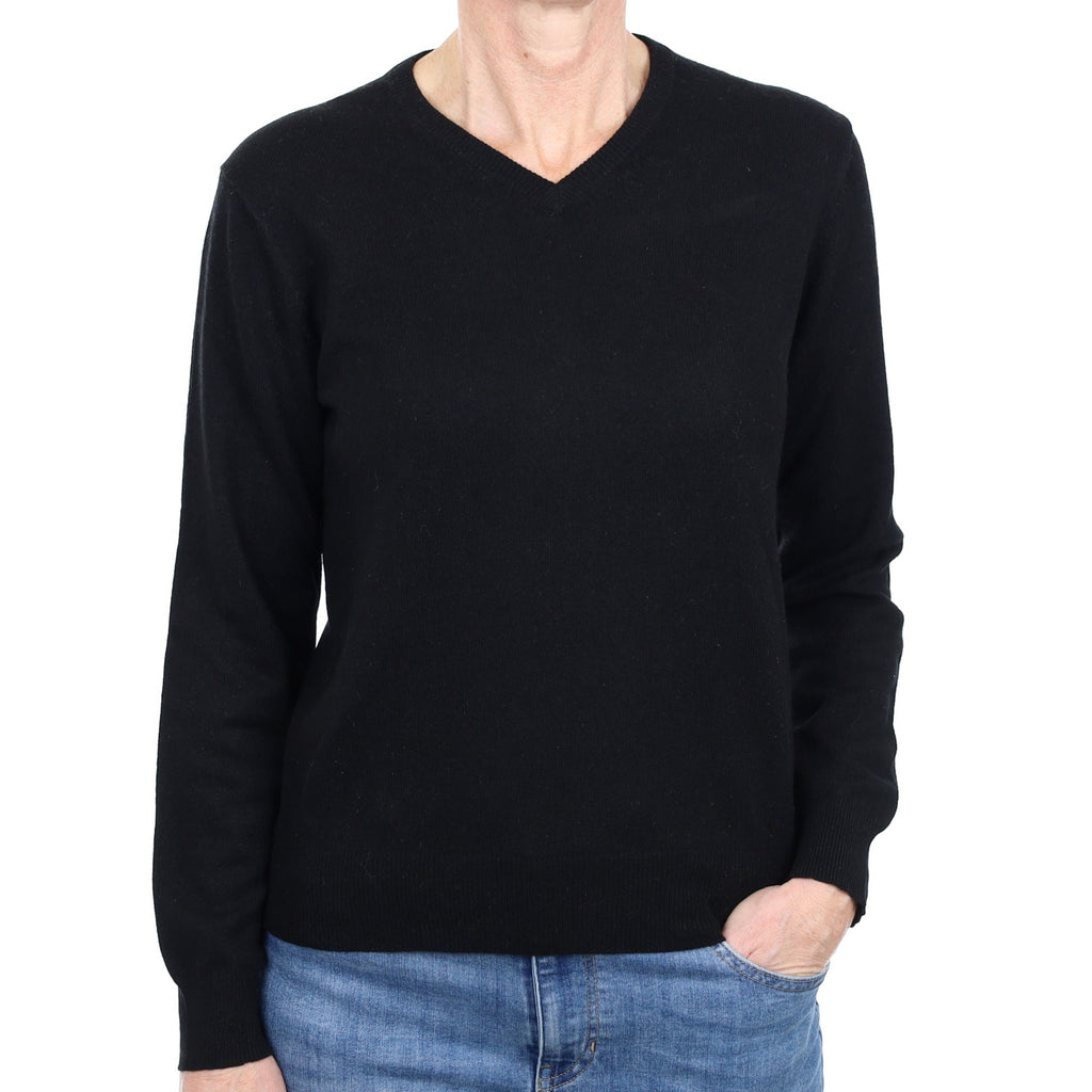 Black Cashmere V Neck Jumper Small