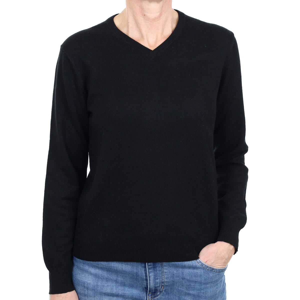 Black Cashmere V Neck Jumper Small