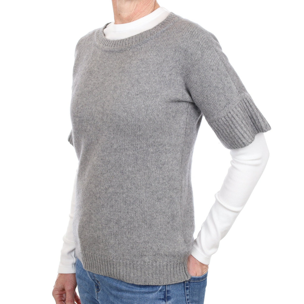 Ash Grey Cashmere Flared Sleeve Crew Neck Jumper Small