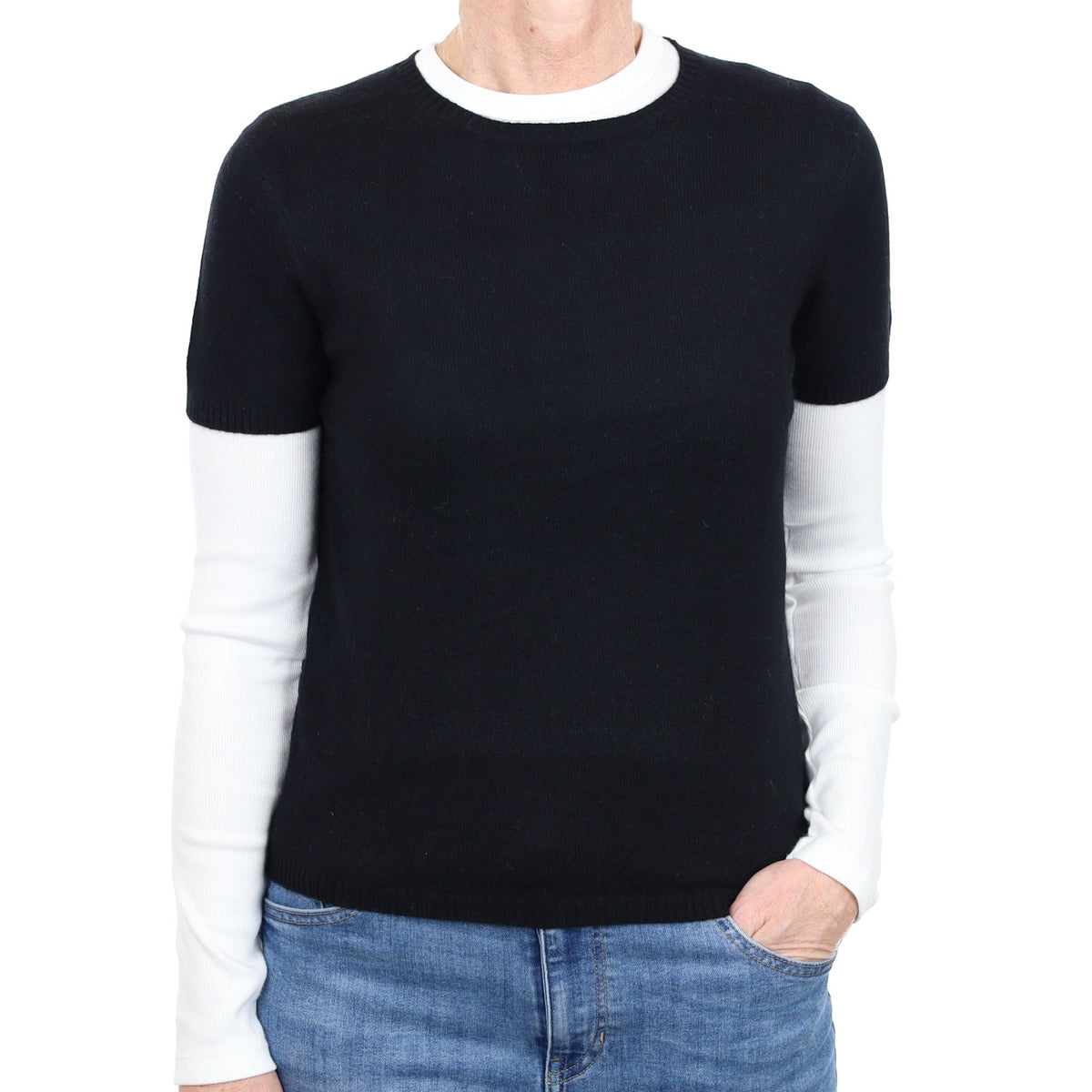 Black Cashmere Short Sleeve Crew Neck Jumper Small