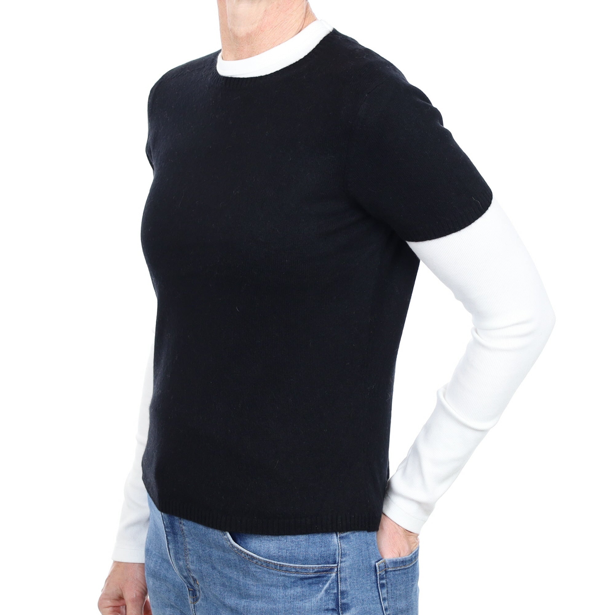 Black Cashmere Short Sleeve Crew Neck Jumper Small