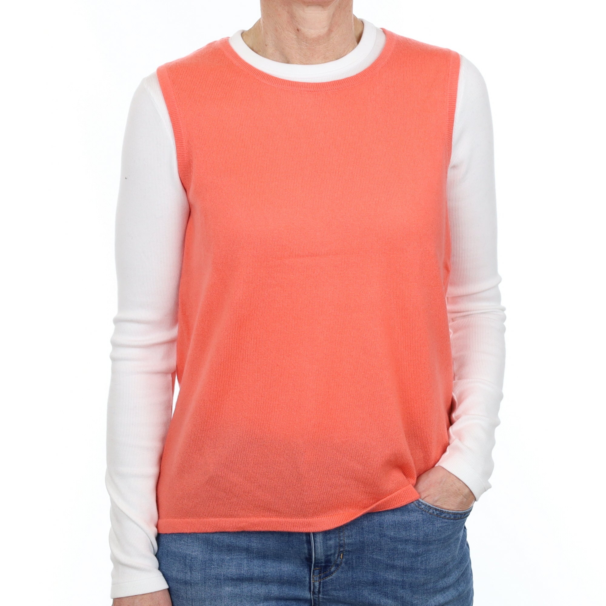 Coral Pink Cashmere Crew Neck Tank Top Small