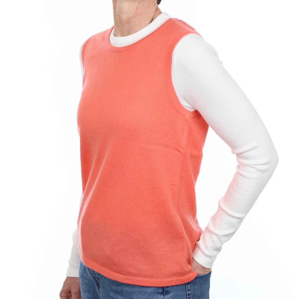 Coral Pink Cashmere Crew Neck Tank Top Small