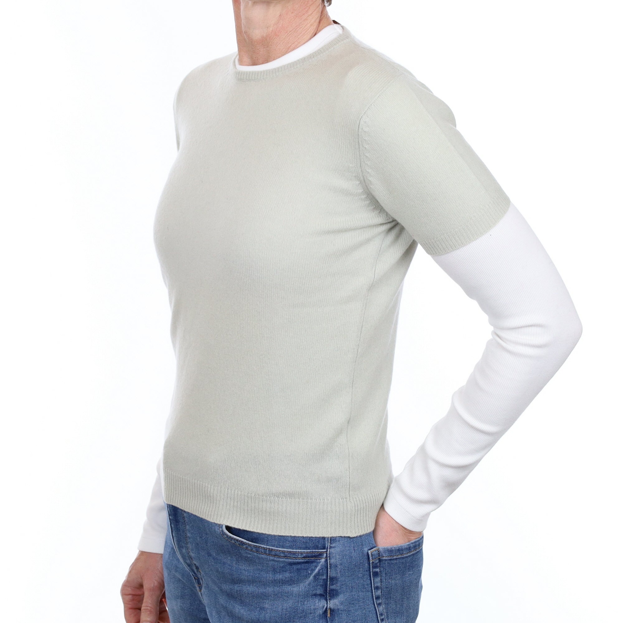 Dusty Mint Cashmere Short Sleeve Crew Neck Jumper Small