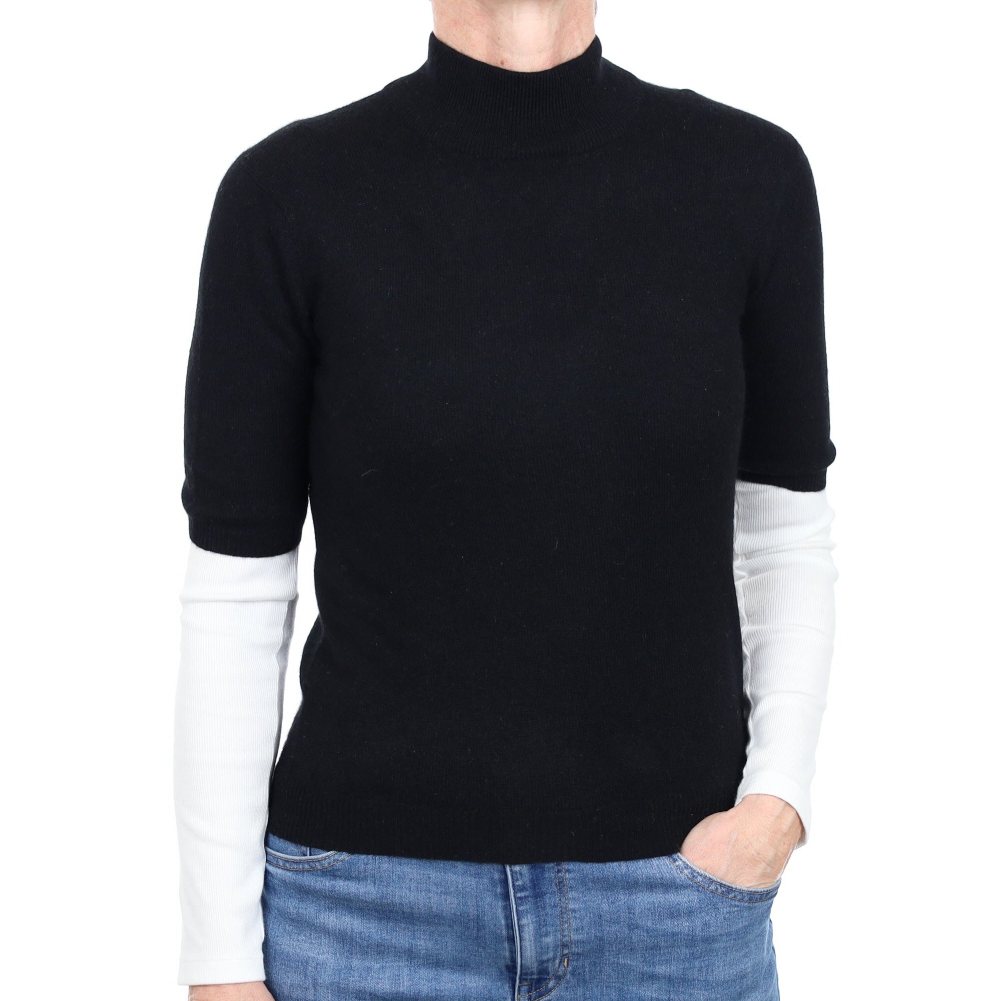 Black Cashmere Short Sleeve Turtle Neck Jumper Small
