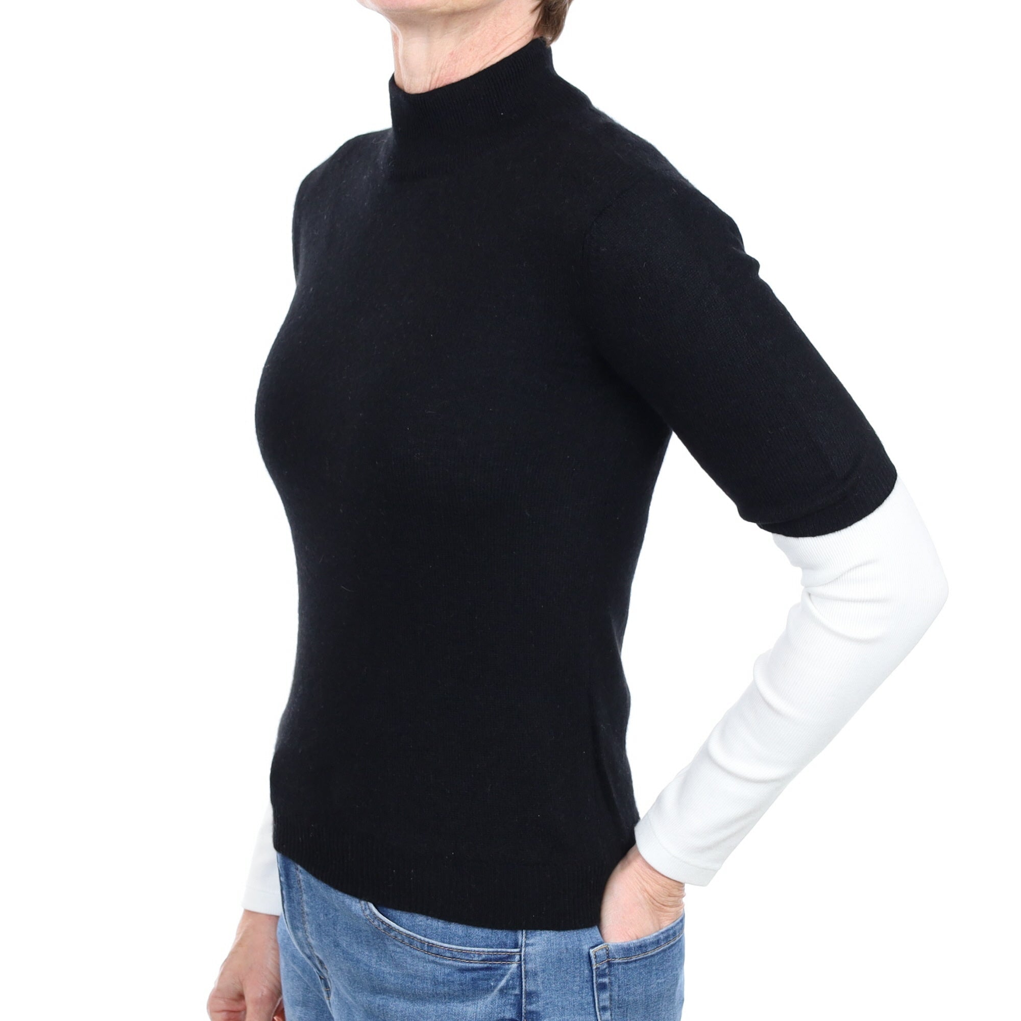 Black Cashmere Short Sleeve Turtle Neck Jumper Small