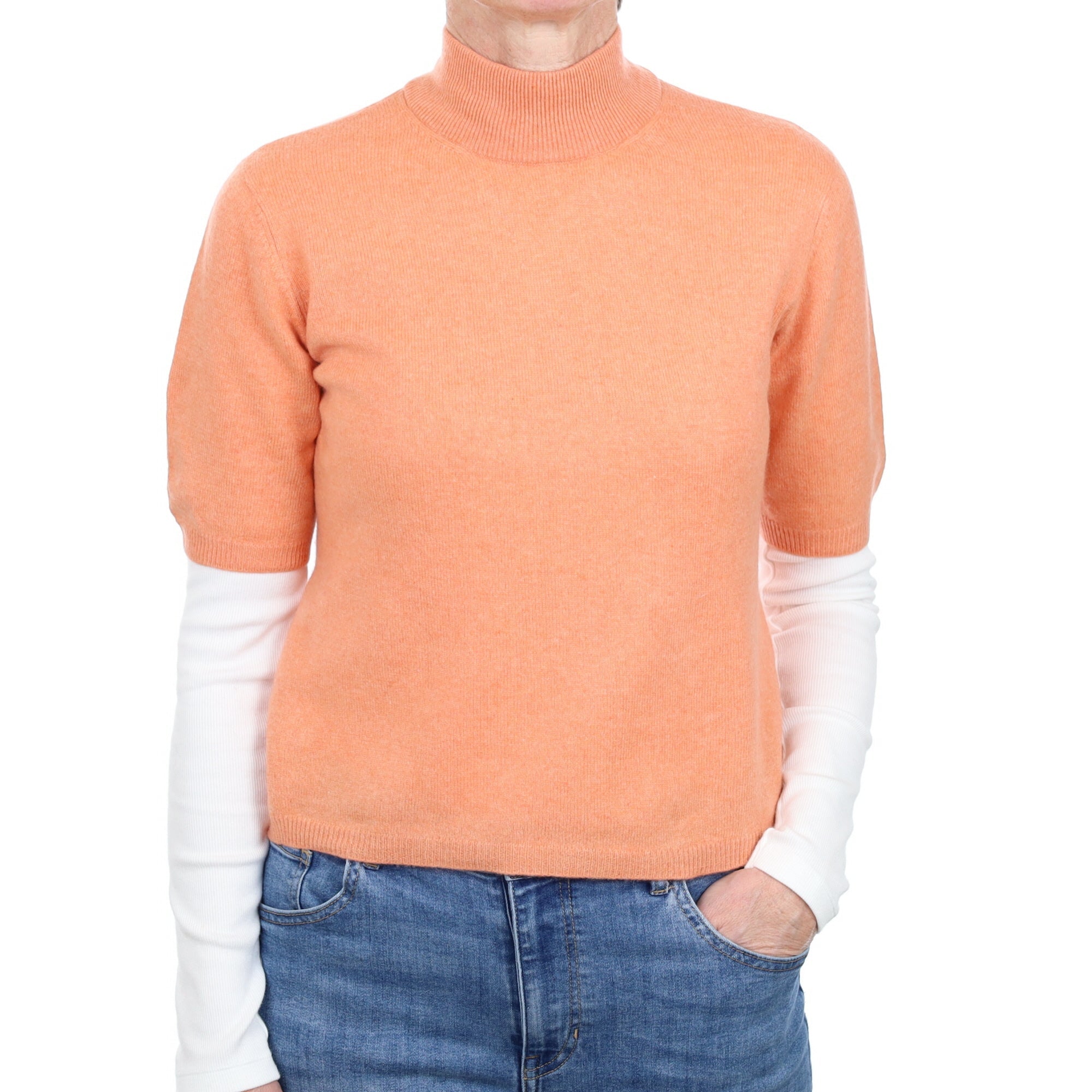 Muted Orange Cashmere Short Sleeve Turtle Neck Jumper Small