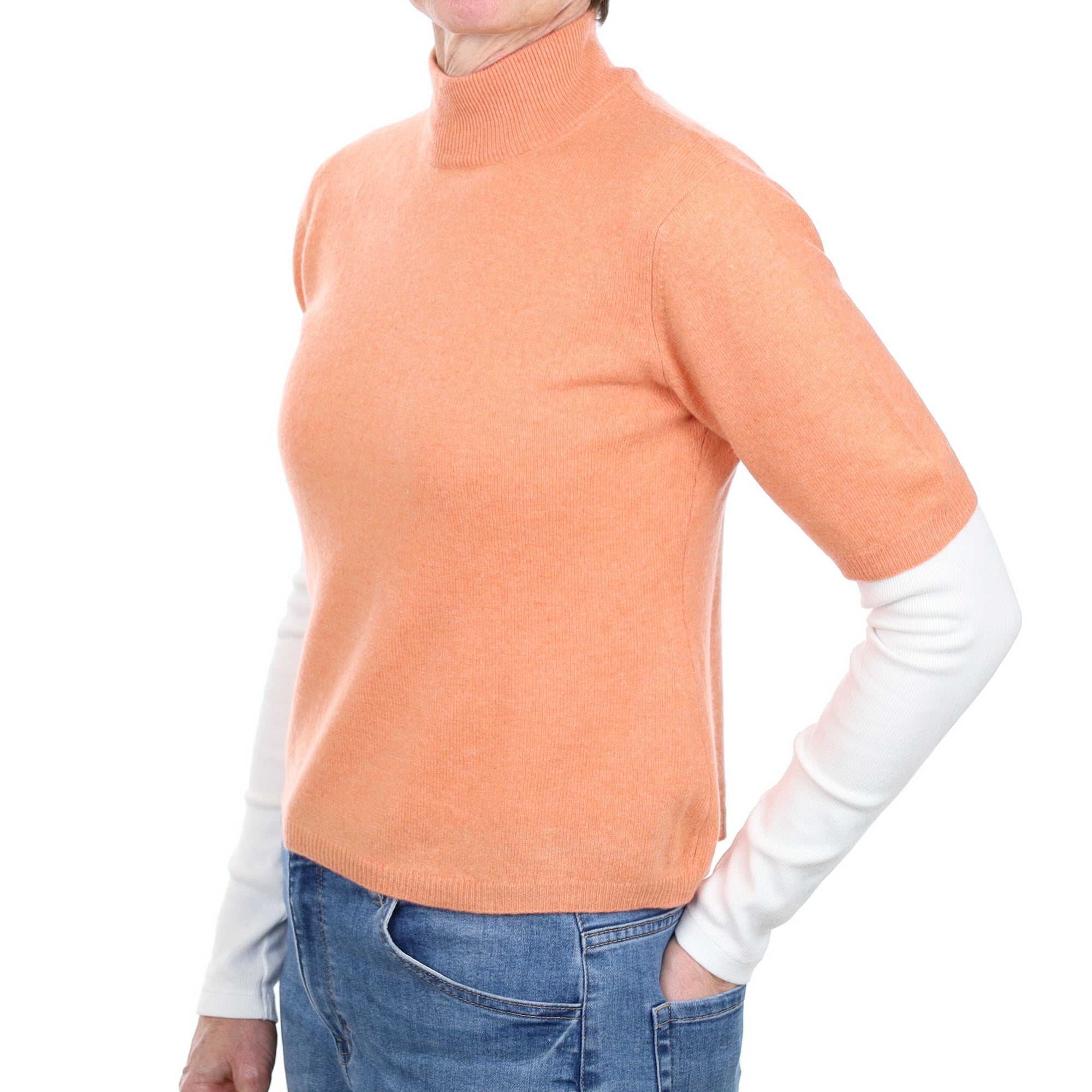 Muted Orange Cashmere Short Sleeve Turtle Neck Jumper Small