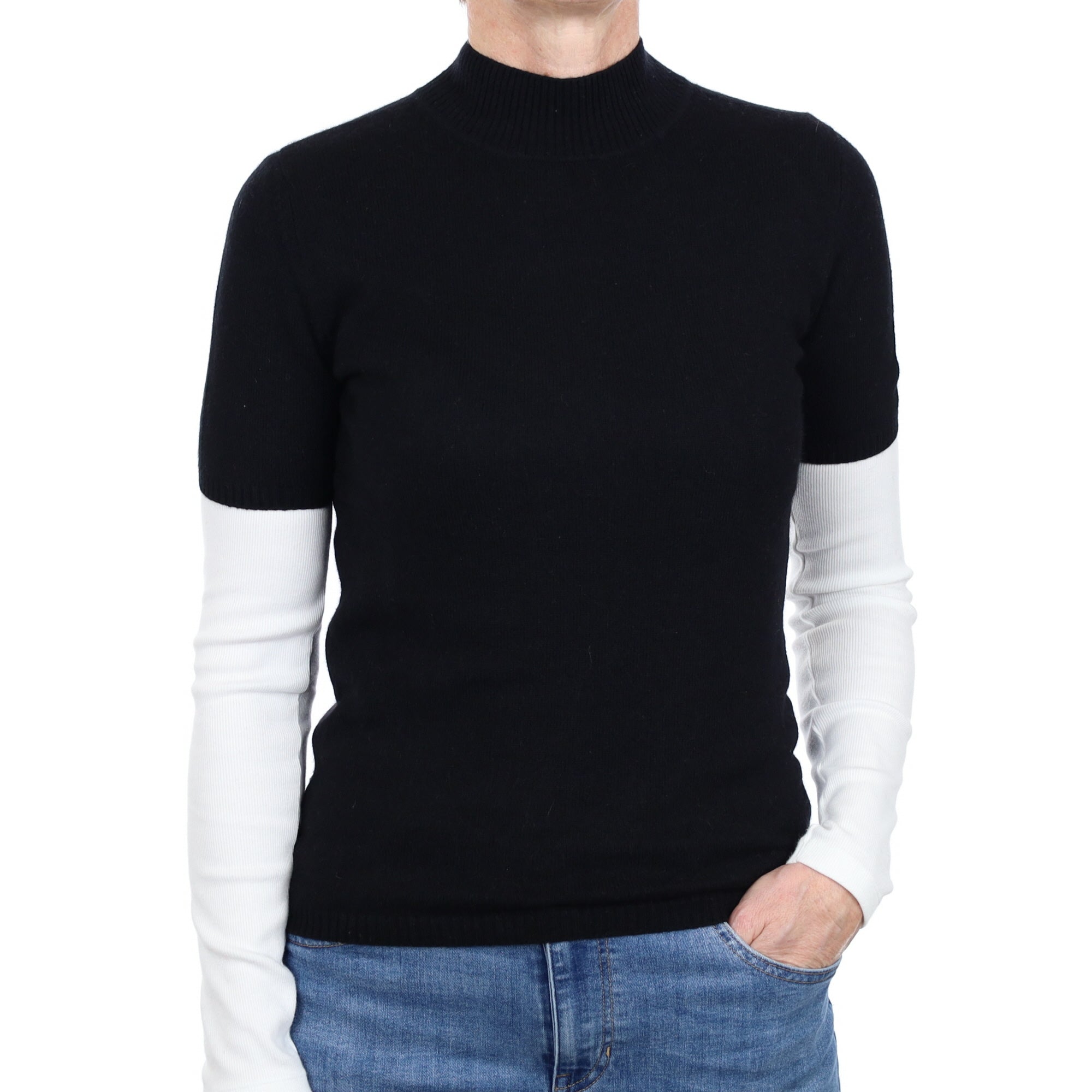 Black Cashmere Short Sleeve Turtle Neck Jumper Small