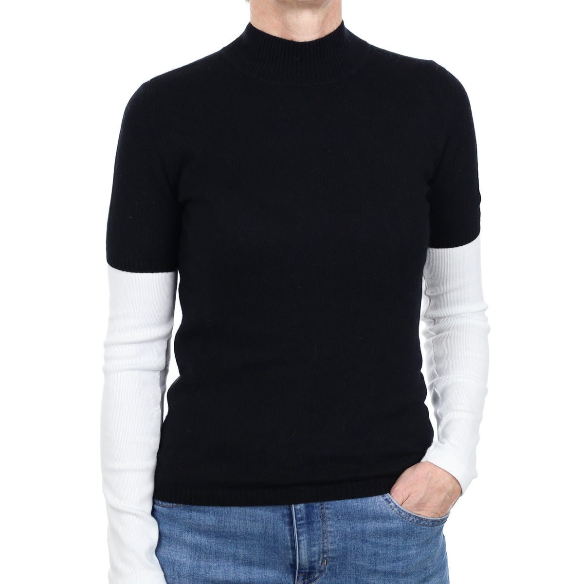 Black Cashmere Short Sleeve Turtle Neck Jumper Small