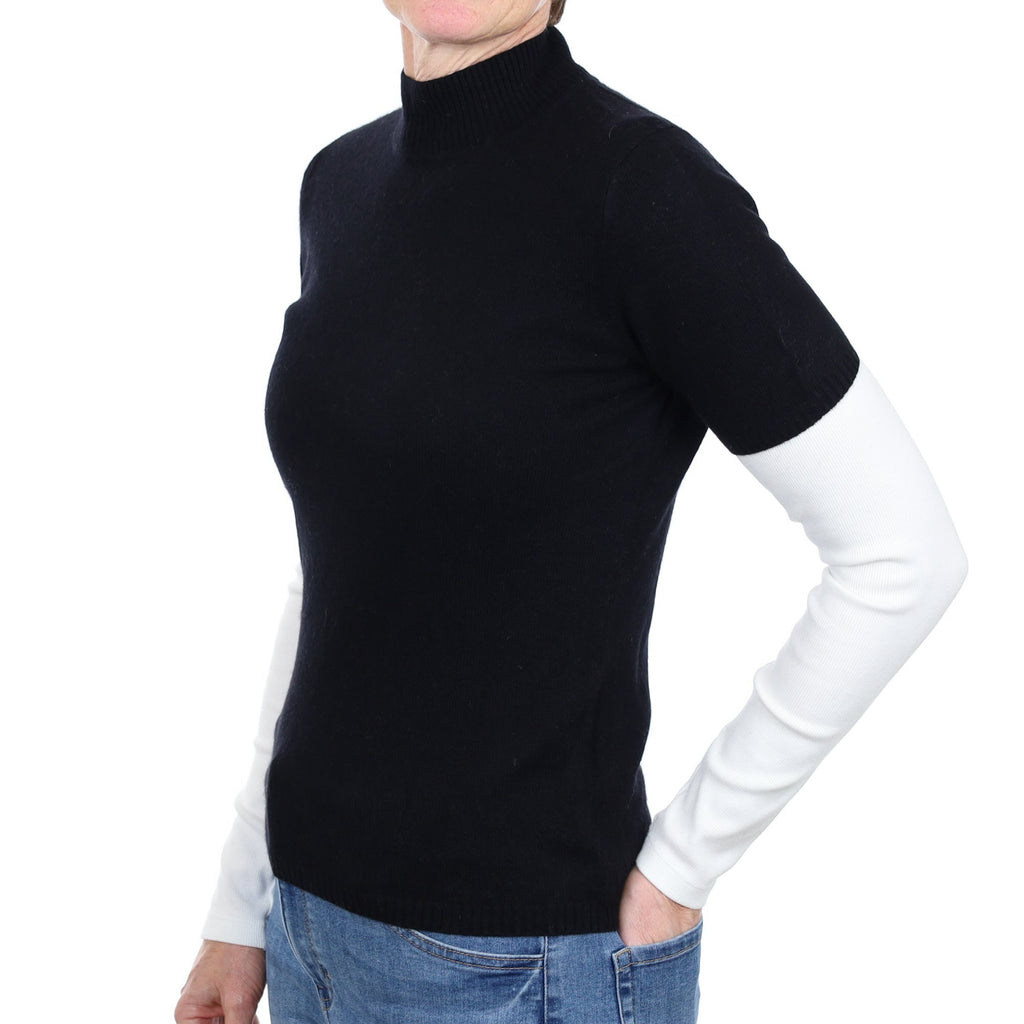 Black Cashmere Short Sleeve Turtle Neck Jumper Small