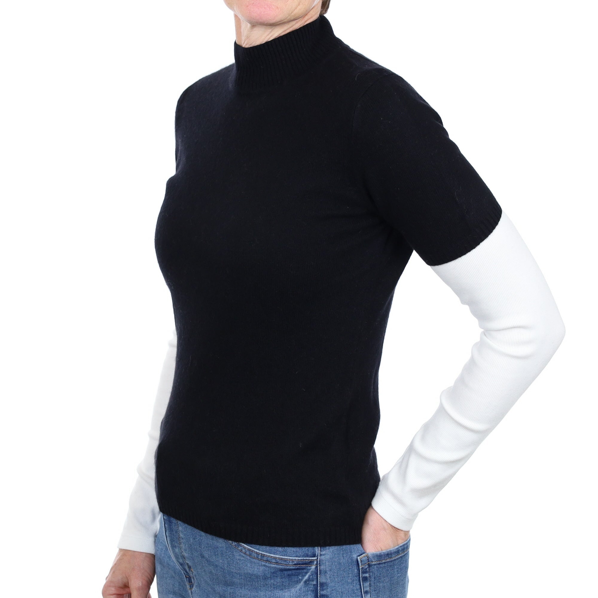 Black Cashmere Short Sleeve Turtle Neck Jumper Small