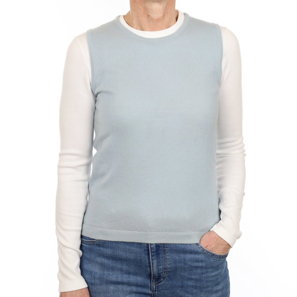 Dusky Blue Cashmere Crew Neck Vest Small