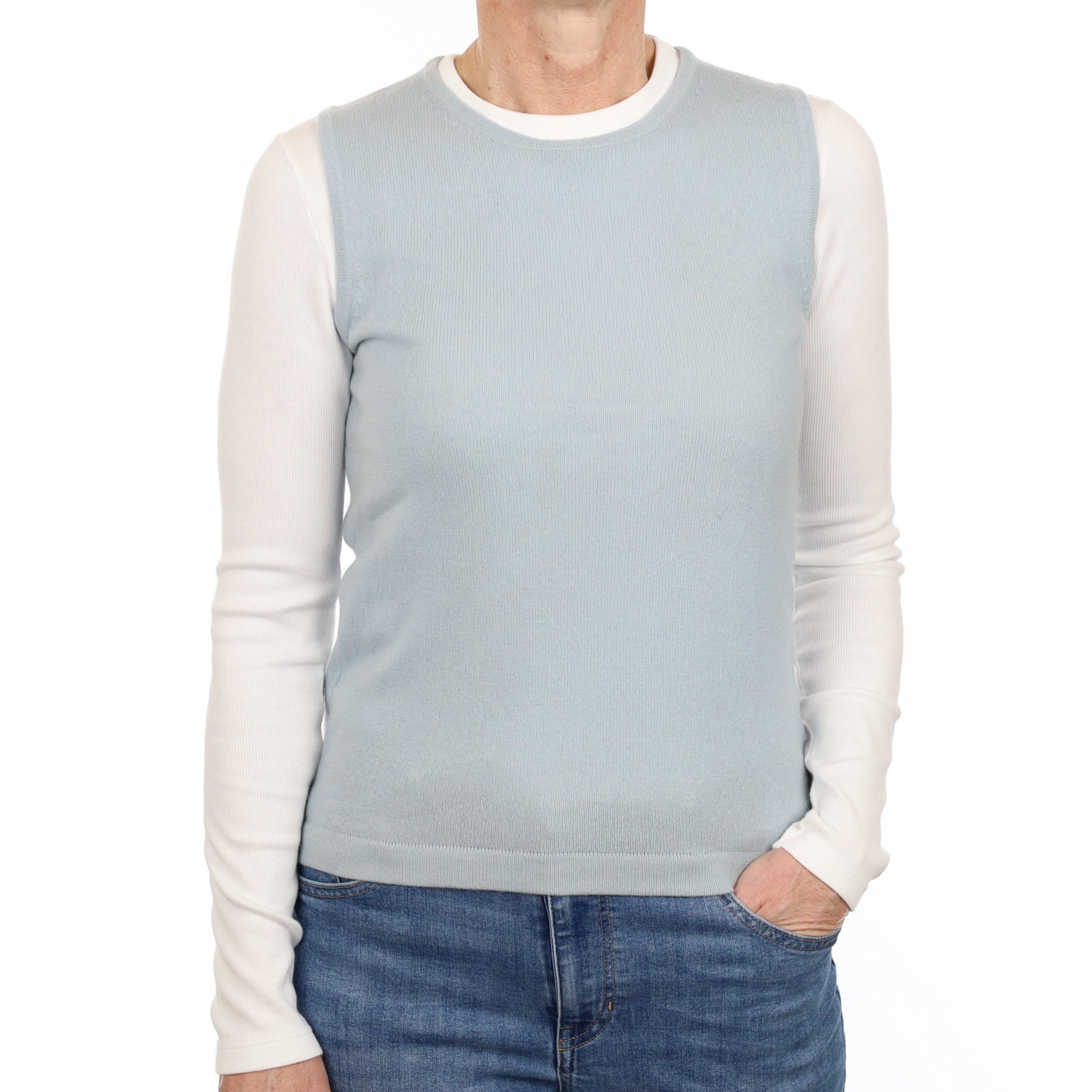 Dusky Blue Cashmere Crew Neck Vest Small
