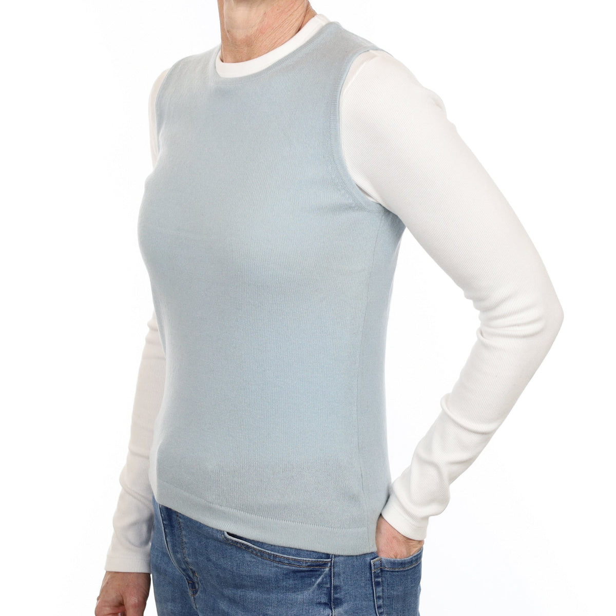 Dusky Blue Cashmere Crew Neck Vest Small