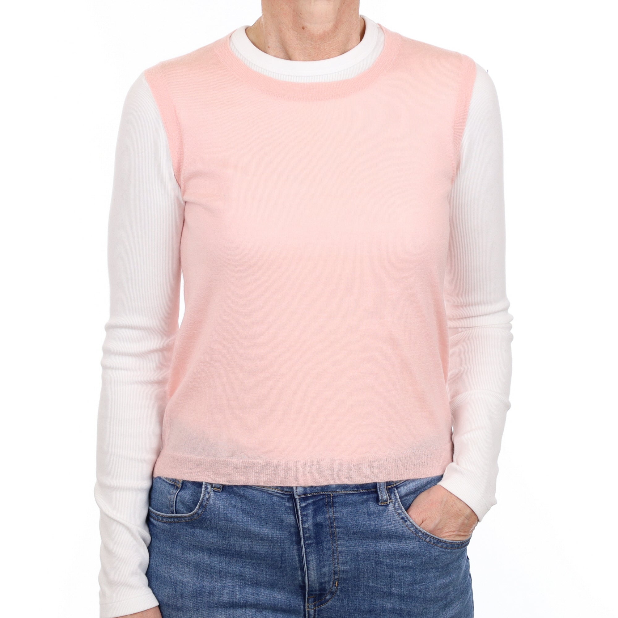Shell Pink Cashmere Crew Neck Vest Small