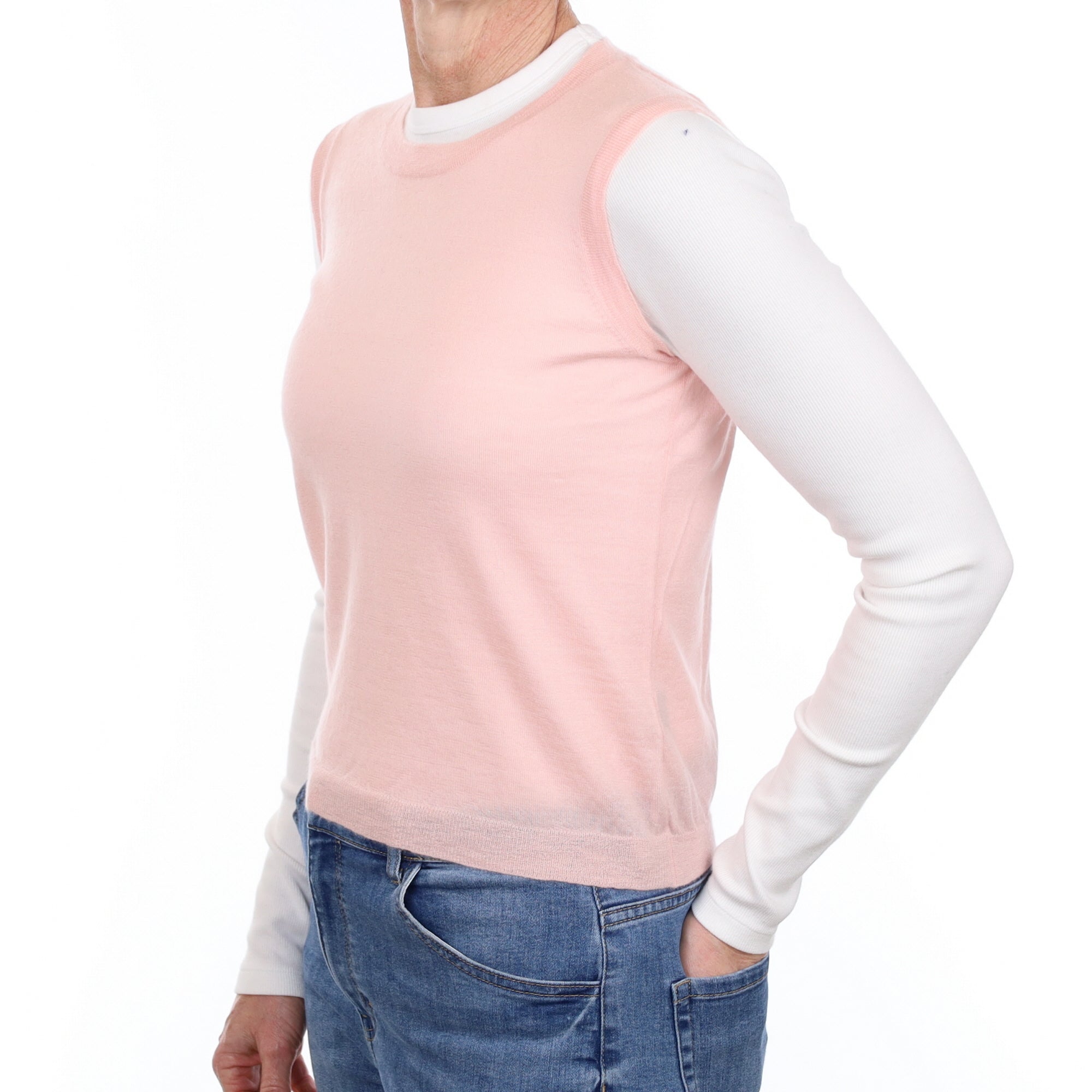 Shell Pink Cashmere Crew Neck Vest Small