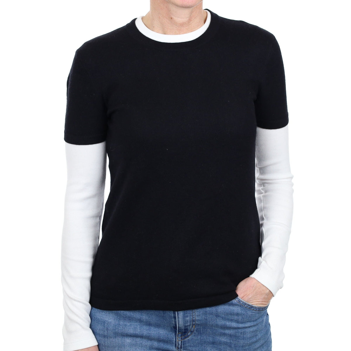 Black Cashmere Short Sleeve Crew Neck Jumper Small