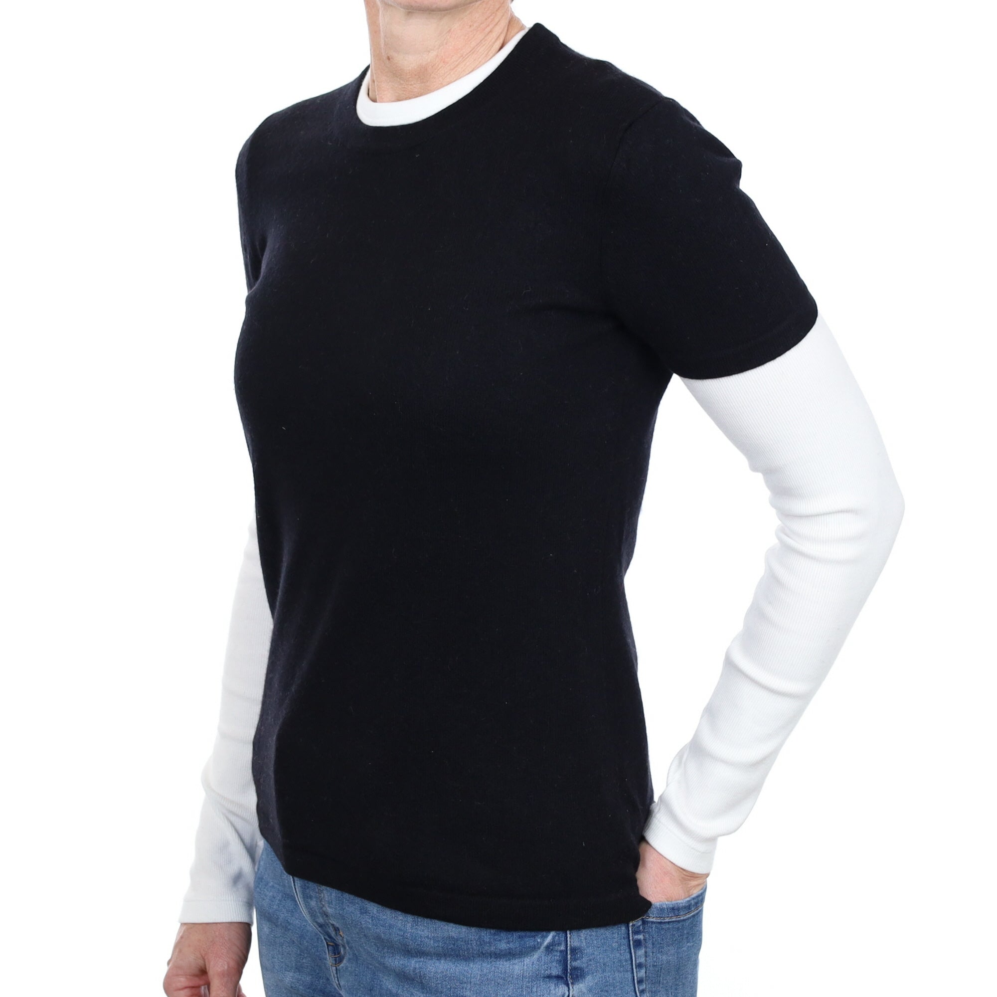 Black Cashmere Short Sleeve Crew Neck Jumper Small