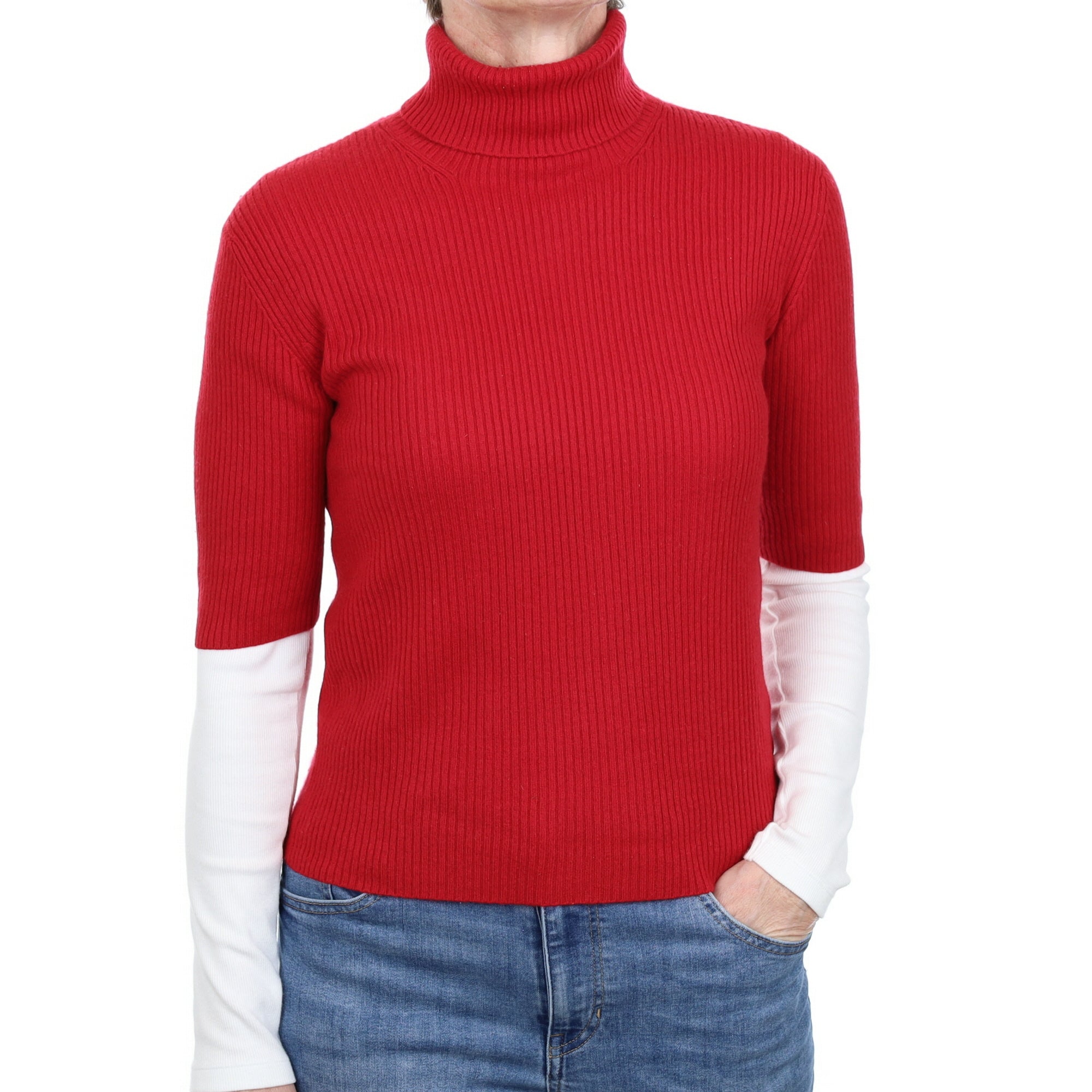 Crimson Red Rib Cashmere Short Sleeve Polo Neck Jumper Small