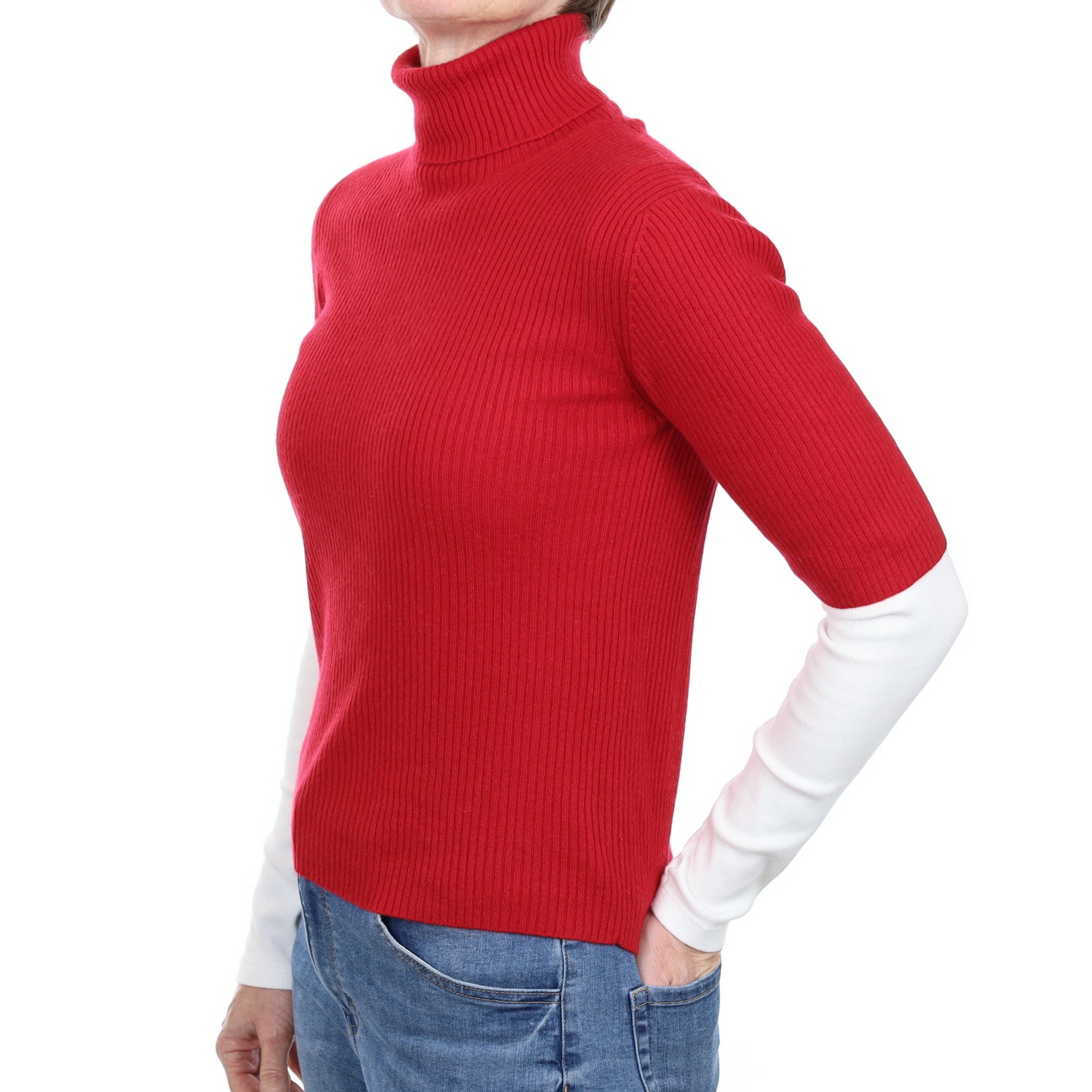 Crimson Red Rib Cashmere Short Sleeve Polo Neck Jumper Small
