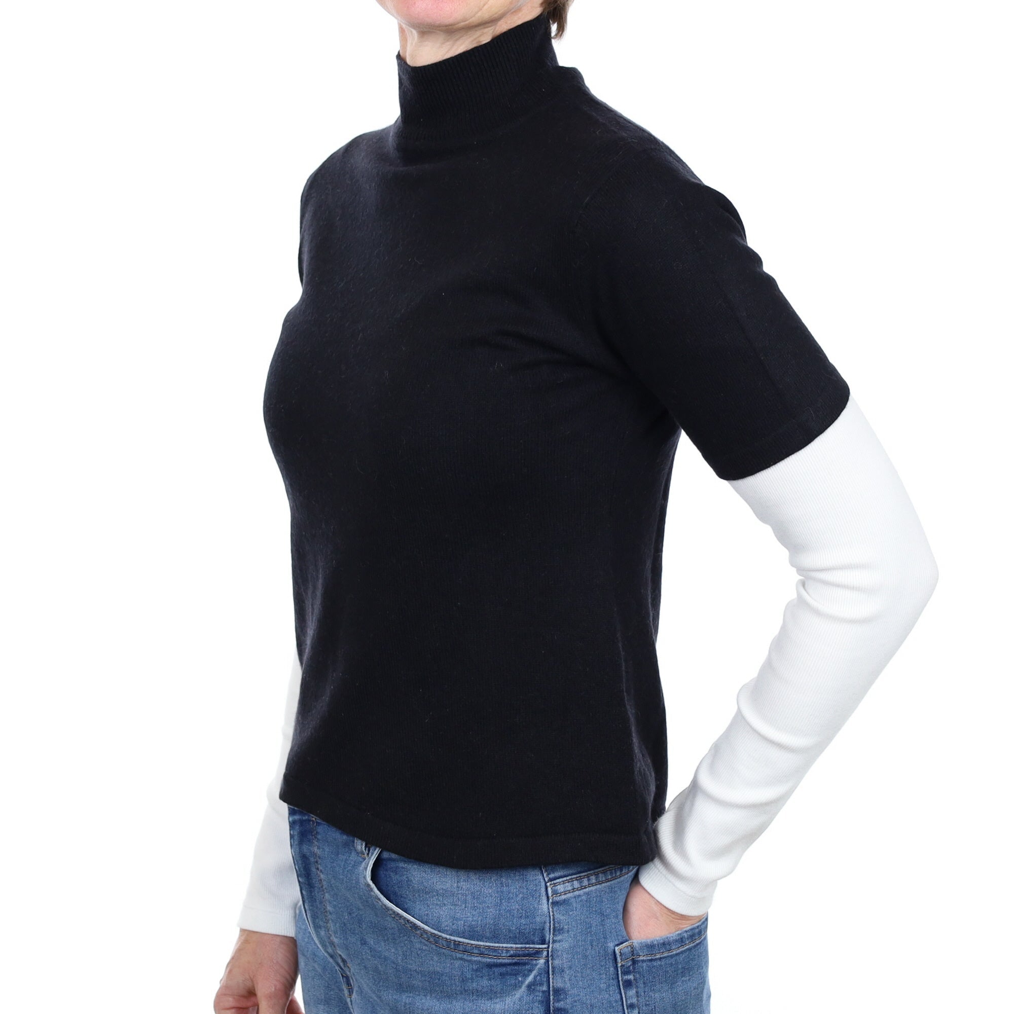 Black Cashmere Short Sleeve Turtle Neck Jumper Small