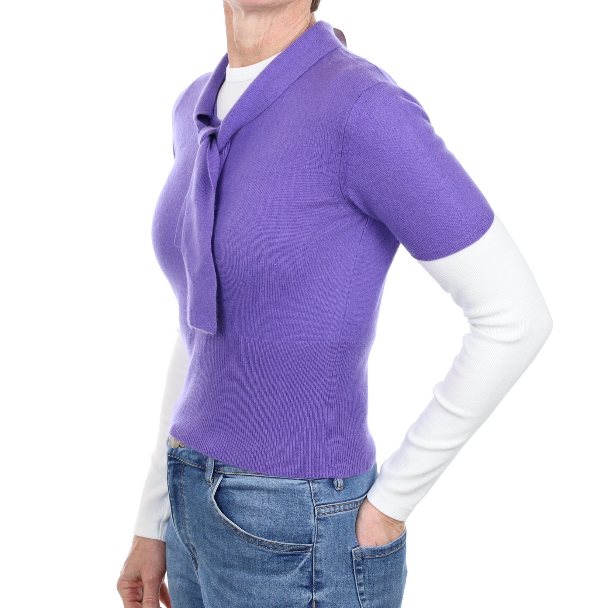 Periwinkle Cashmere Short Sleeve Jumper with Neck Tie Small