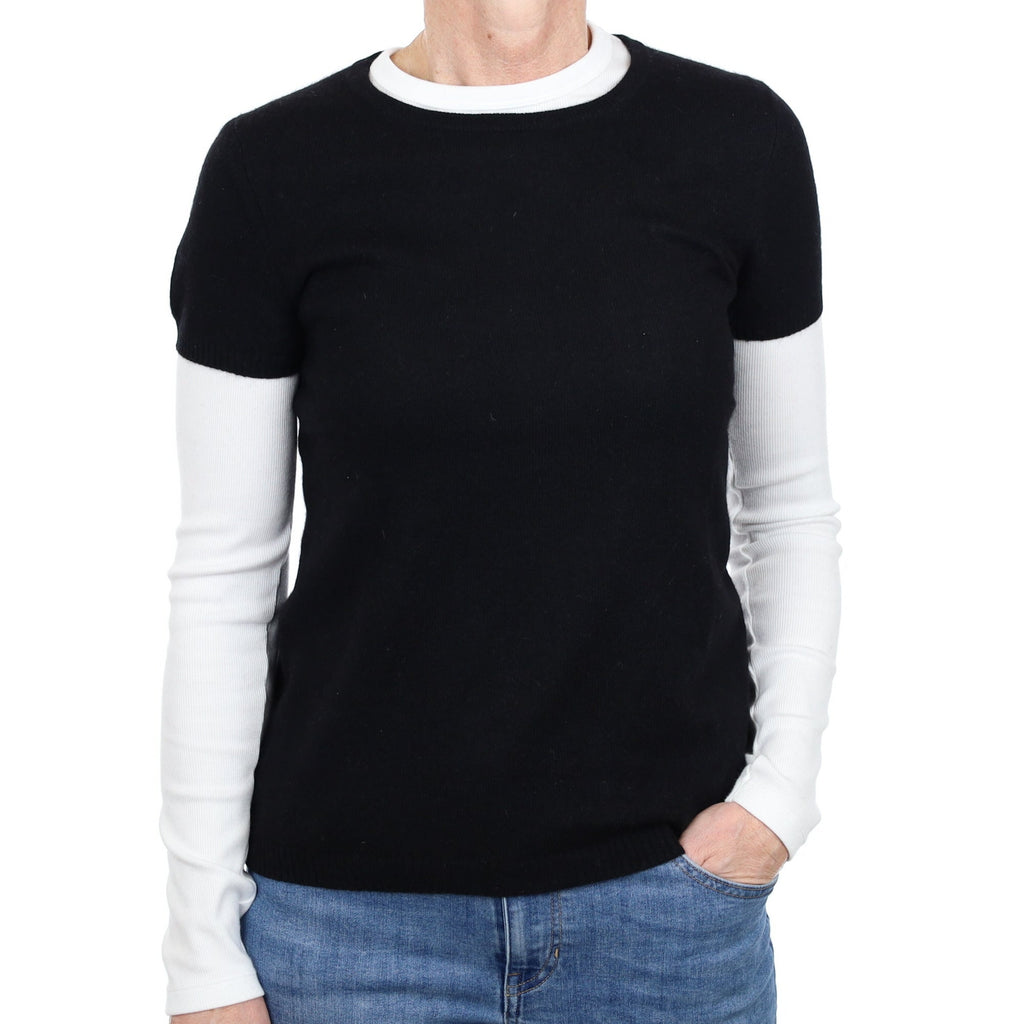 Black Cashmere Short Sleeve Crew Neck Jumper Small