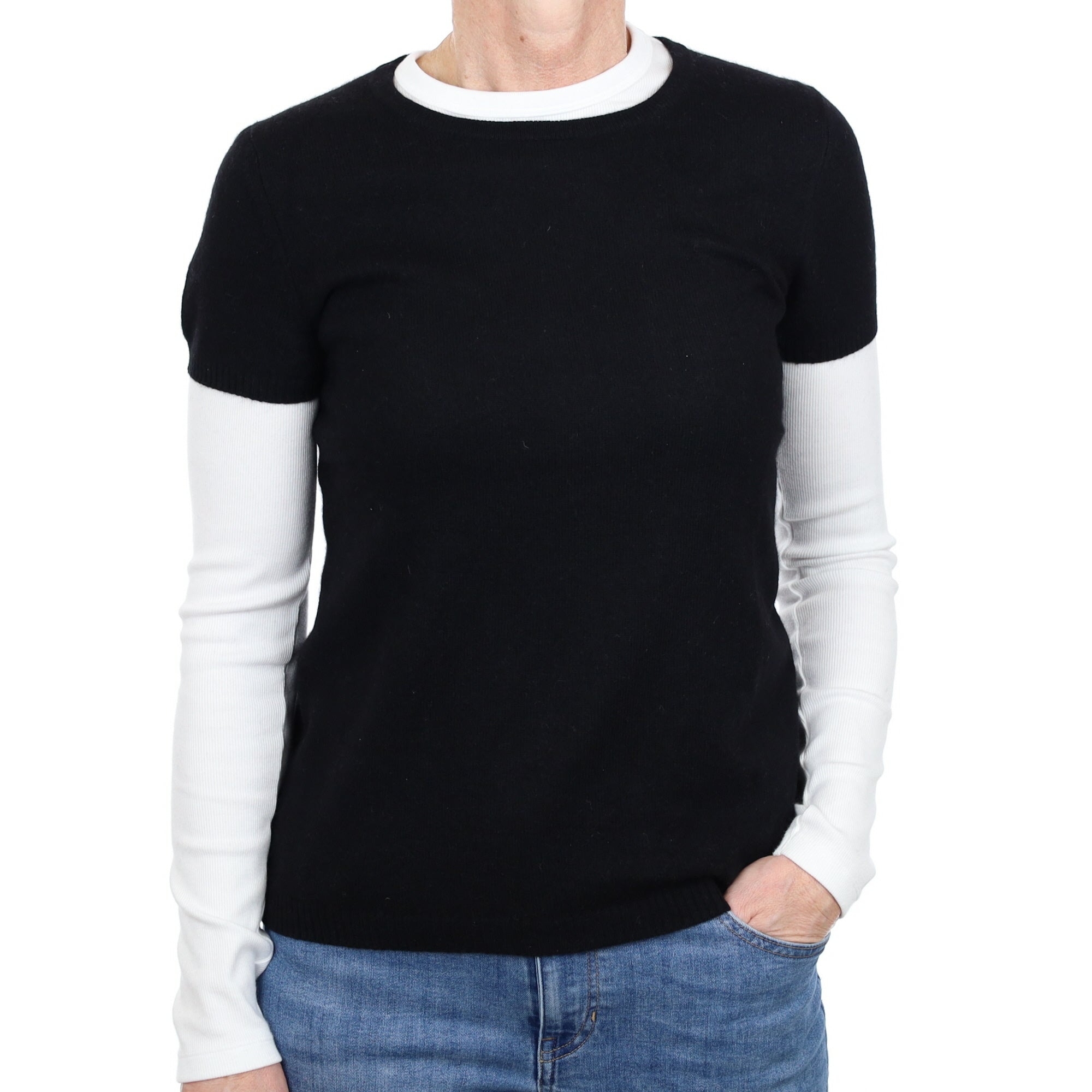 Black Cashmere Short Sleeve Crew Neck Jumper Small