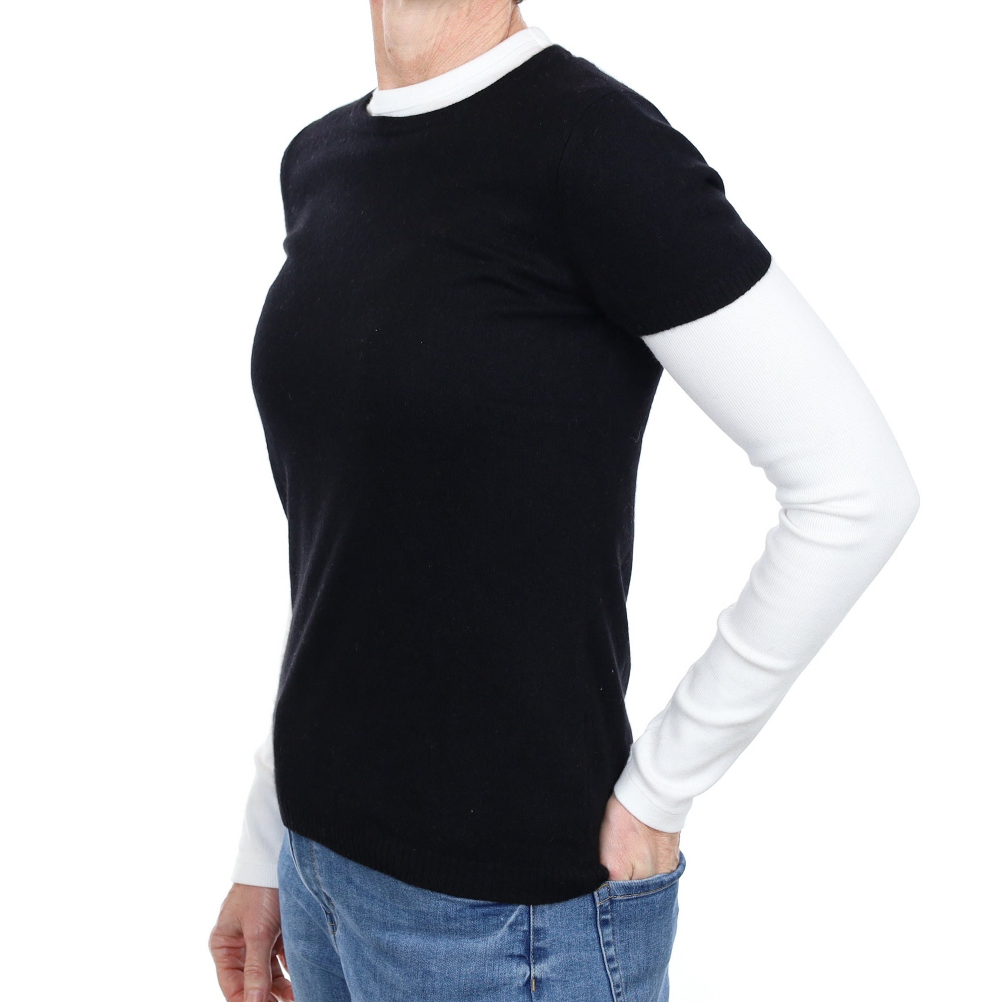 Black Cashmere Short Sleeve Crew Neck Jumper Small