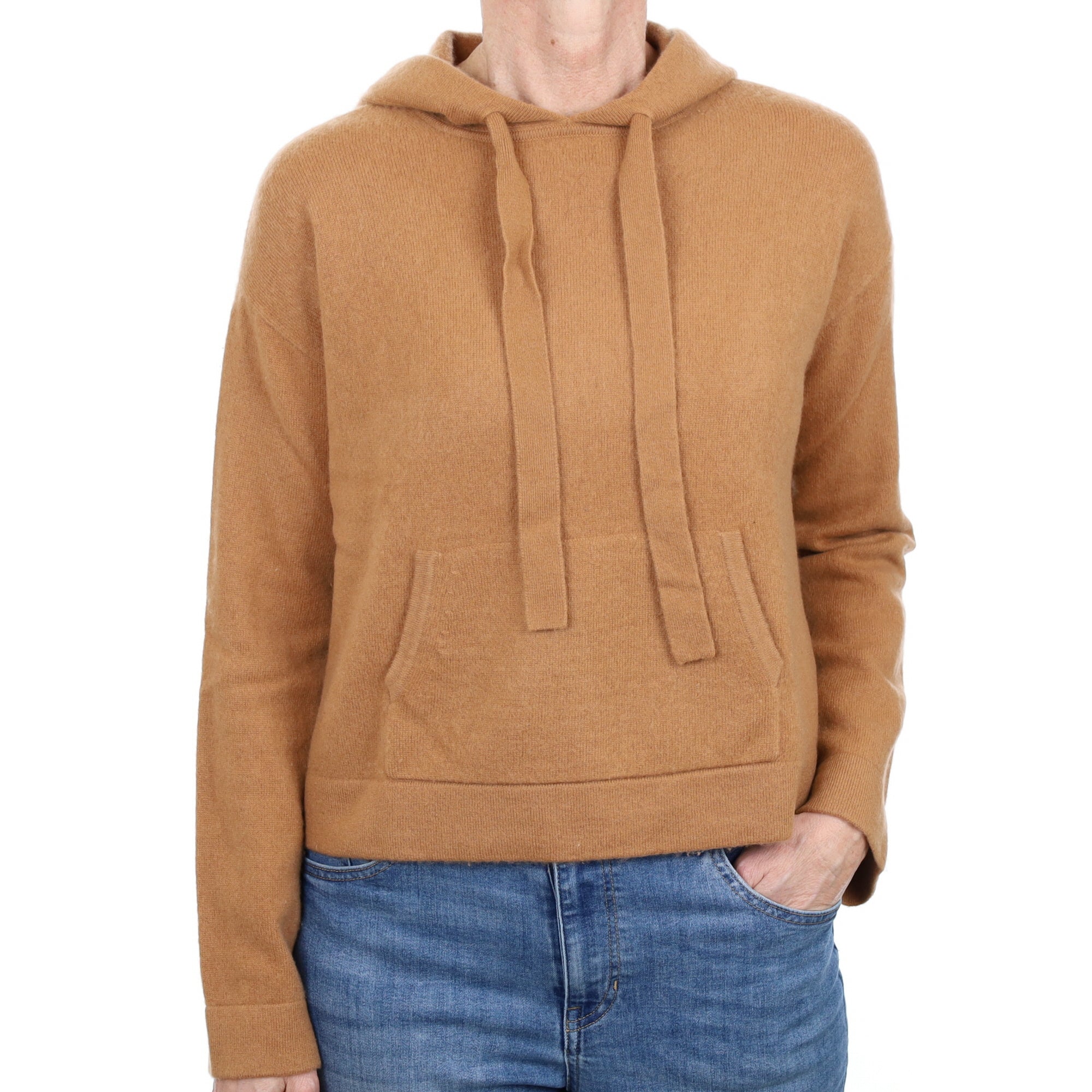 Butterscotch Brown Cashmere Slouchy Hoodie Jumper with Pocket Small