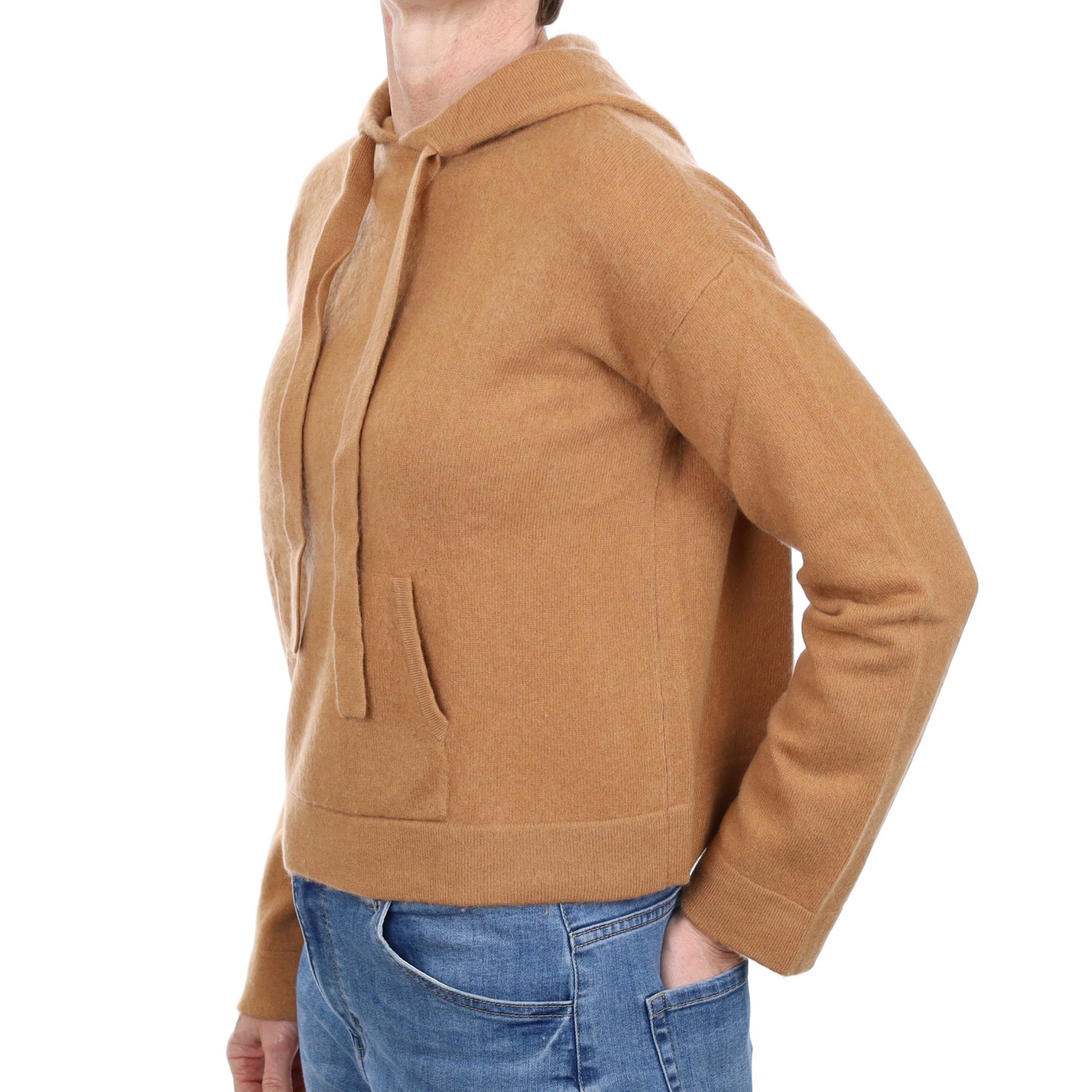 Butterscotch Brown Cashmere Slouchy Hoodie Jumper with Pocket Small