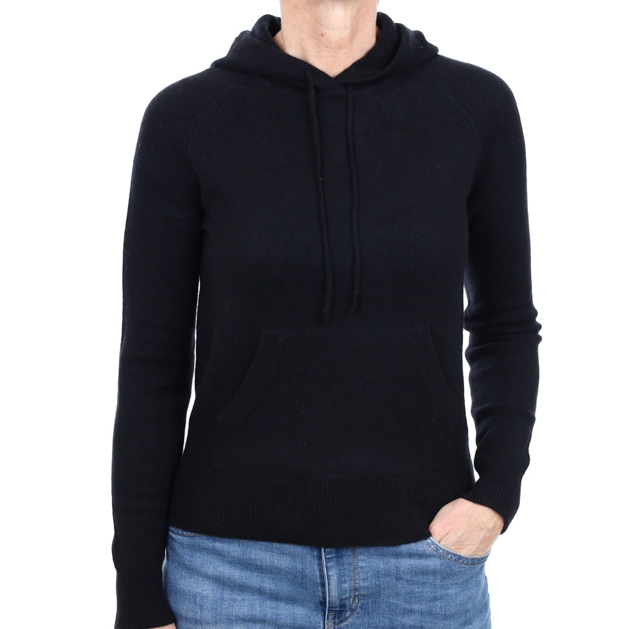 Black Cashmere Hoodie Jumper with Pocket Small