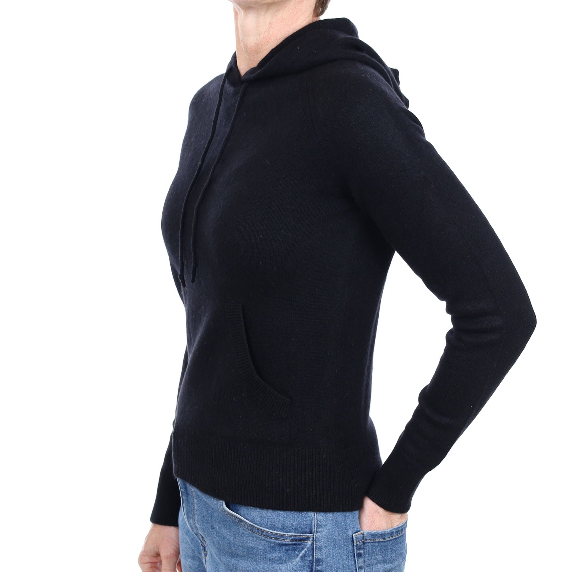 Black Cashmere Hoodie Jumper with Pocket Small
