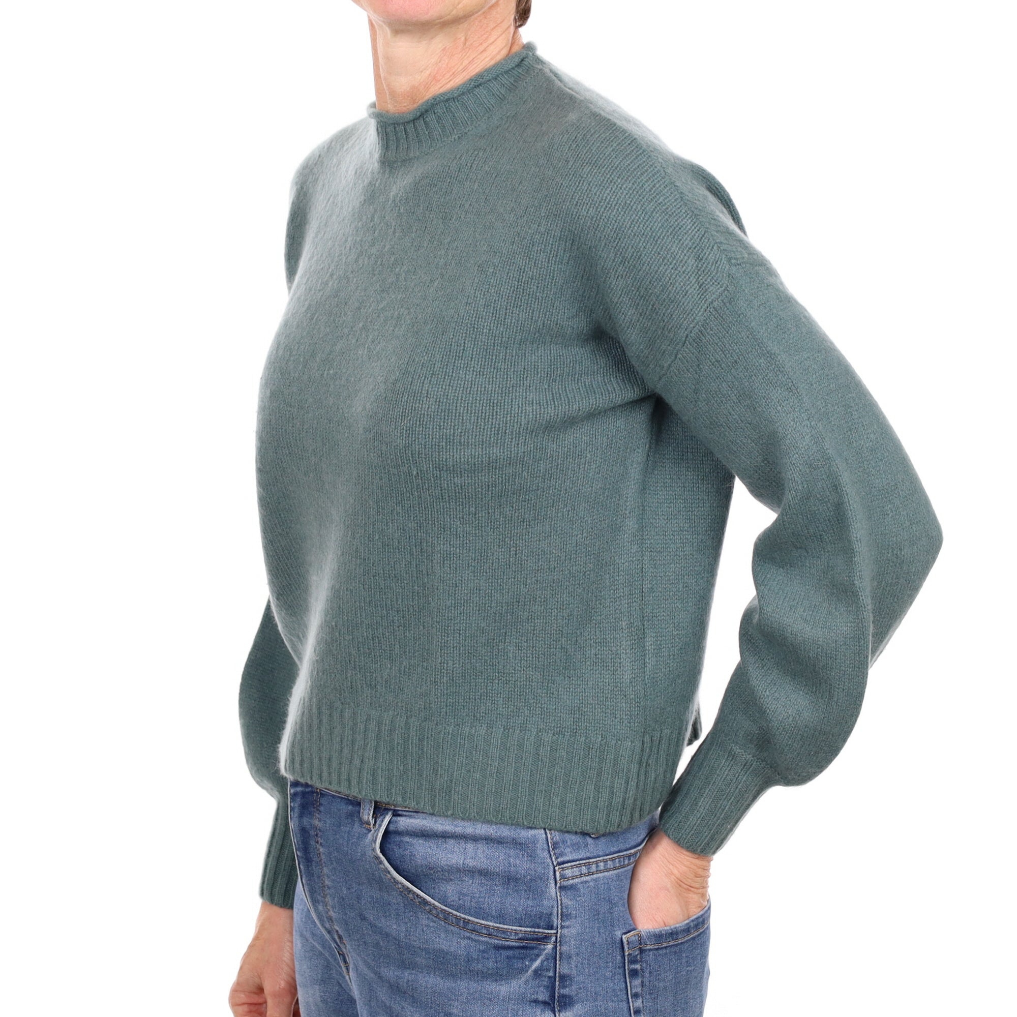 Sea Green Cashmere Slouchy Turtle Neck Jumper Small