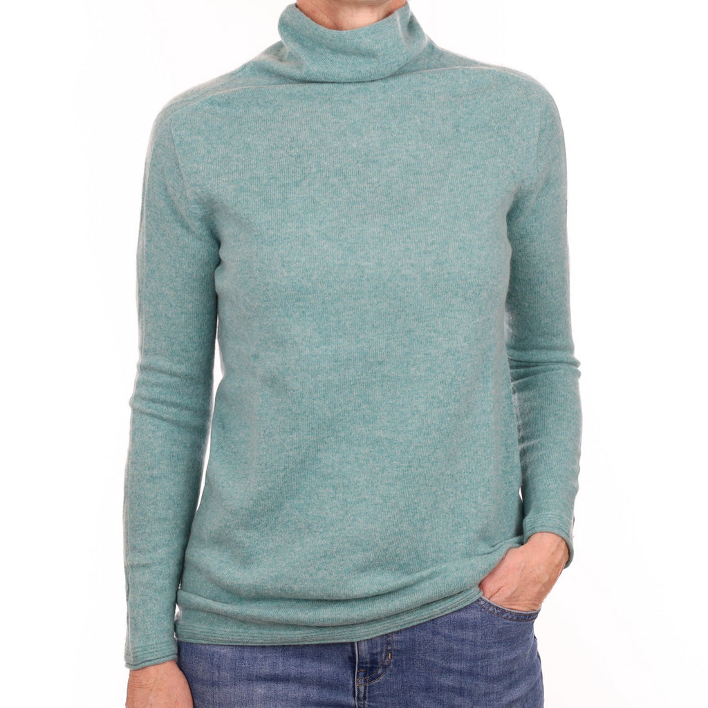 Aqua Green Cashmere Funnel Neck Jumper Small