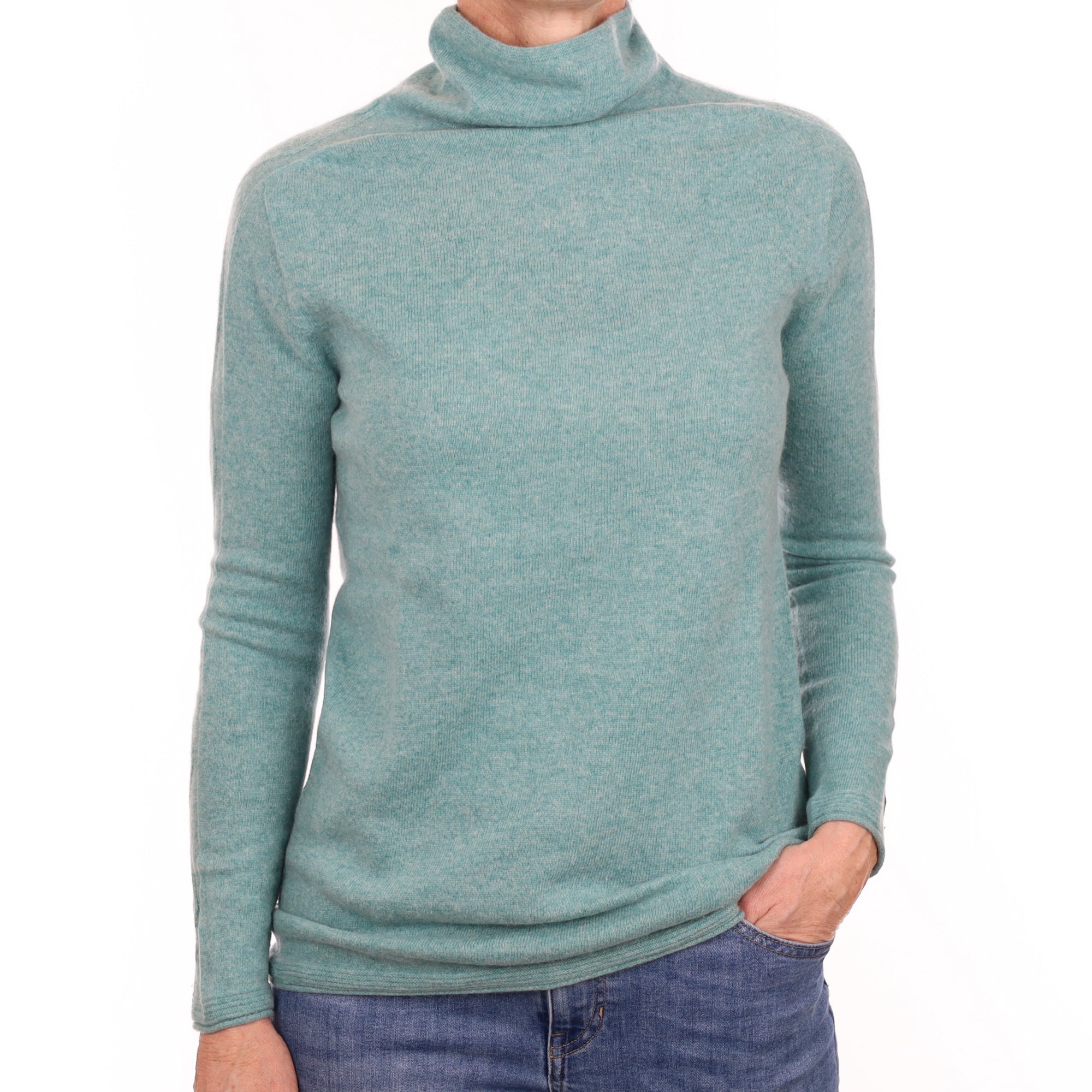 Aqua Green Cashmere Funnel Neck Jumper Small
