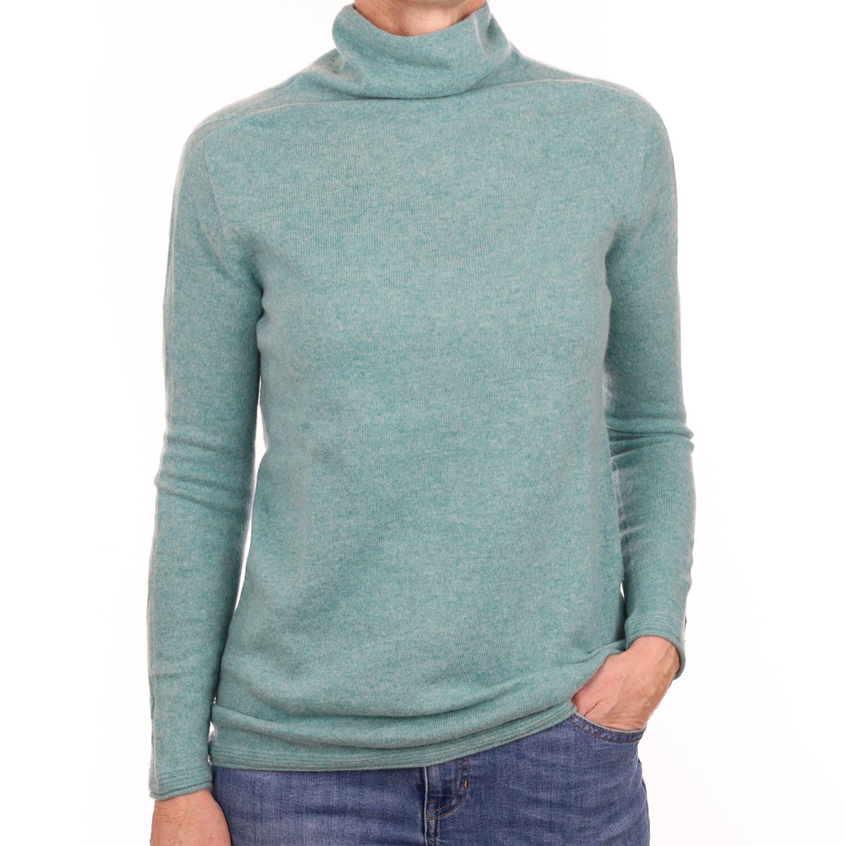 Aqua Green Cashmere Funnel Neck Jumper Small
