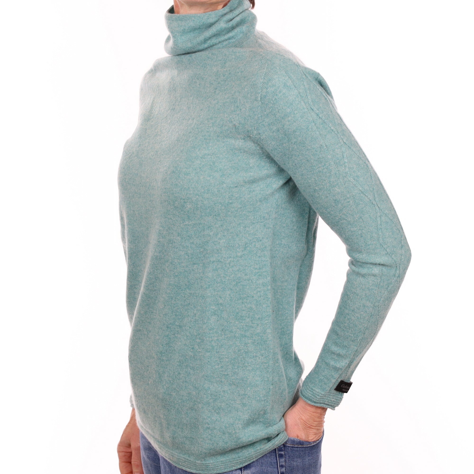 Aqua Green Cashmere Funnel Neck Jumper Small