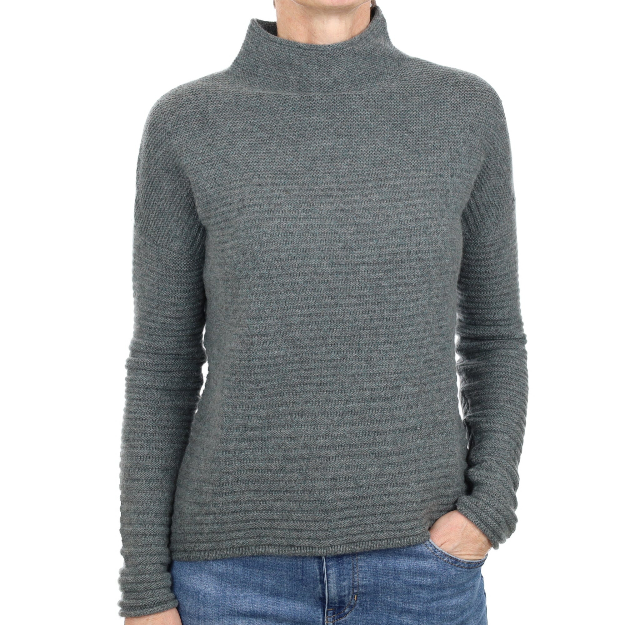 Repeat Slate Green Rib Cashmere Turtle Neck Jumper Small