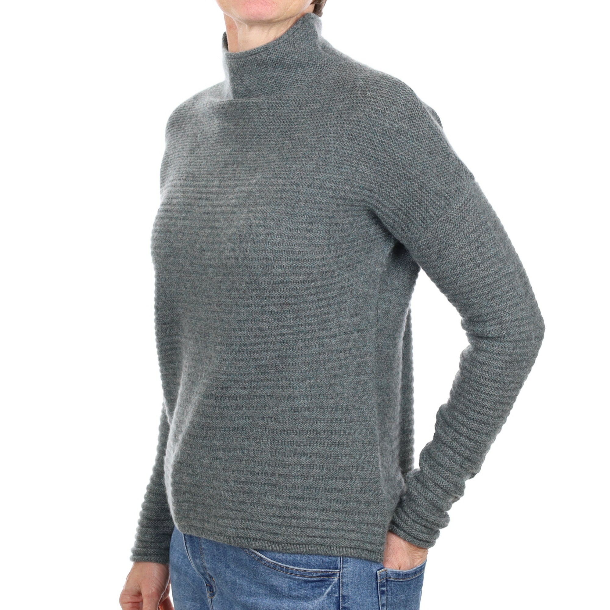Repeat Slate Green Rib Cashmere Turtle Neck Jumper Small