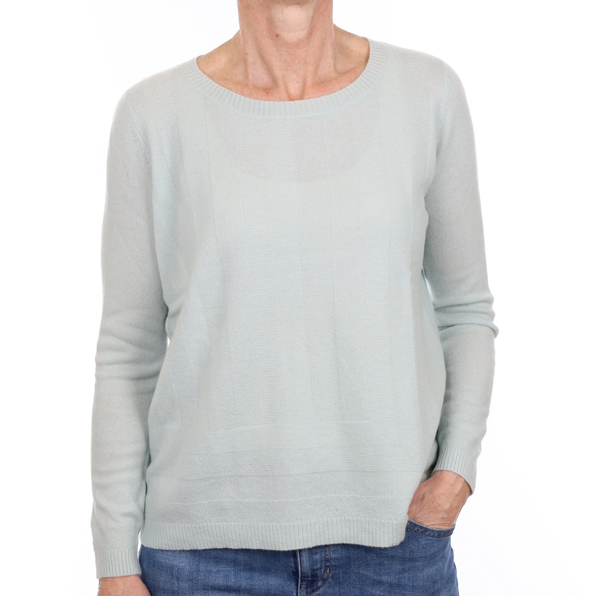 Boss Pale Aqua Cashmere Textured Crew Neck Jumper Small