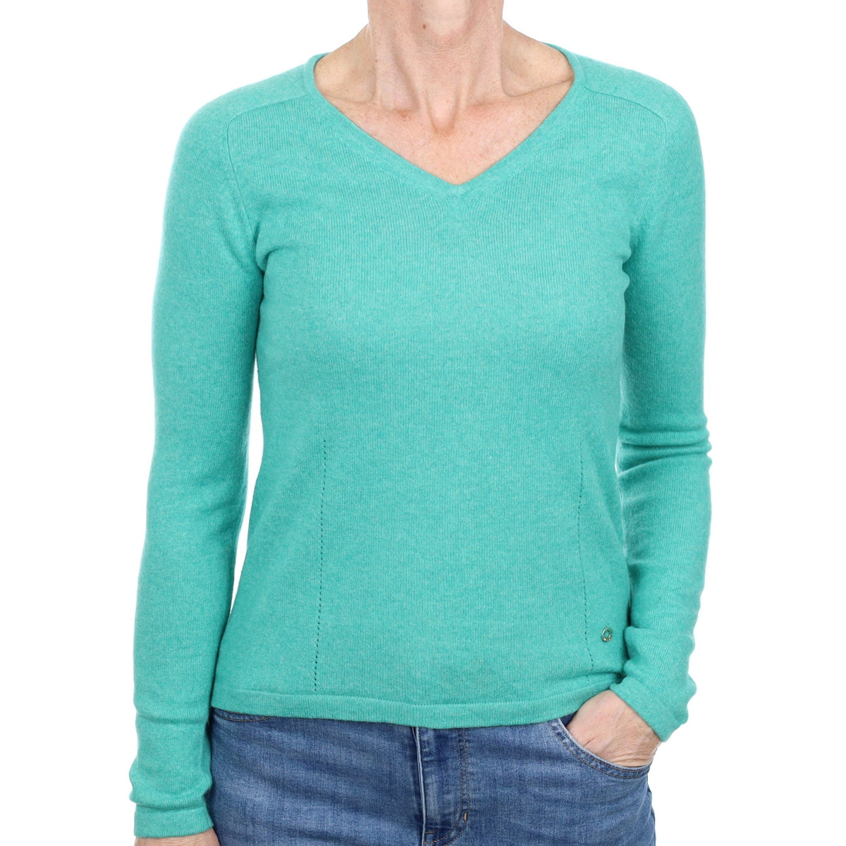 Turquoise Green Cashmere V Neck Jumper Small