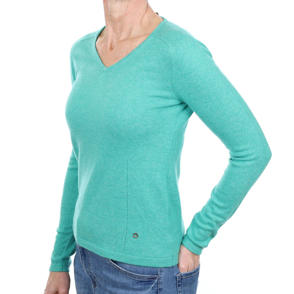 Turquoise Green Cashmere V Neck Jumper Small