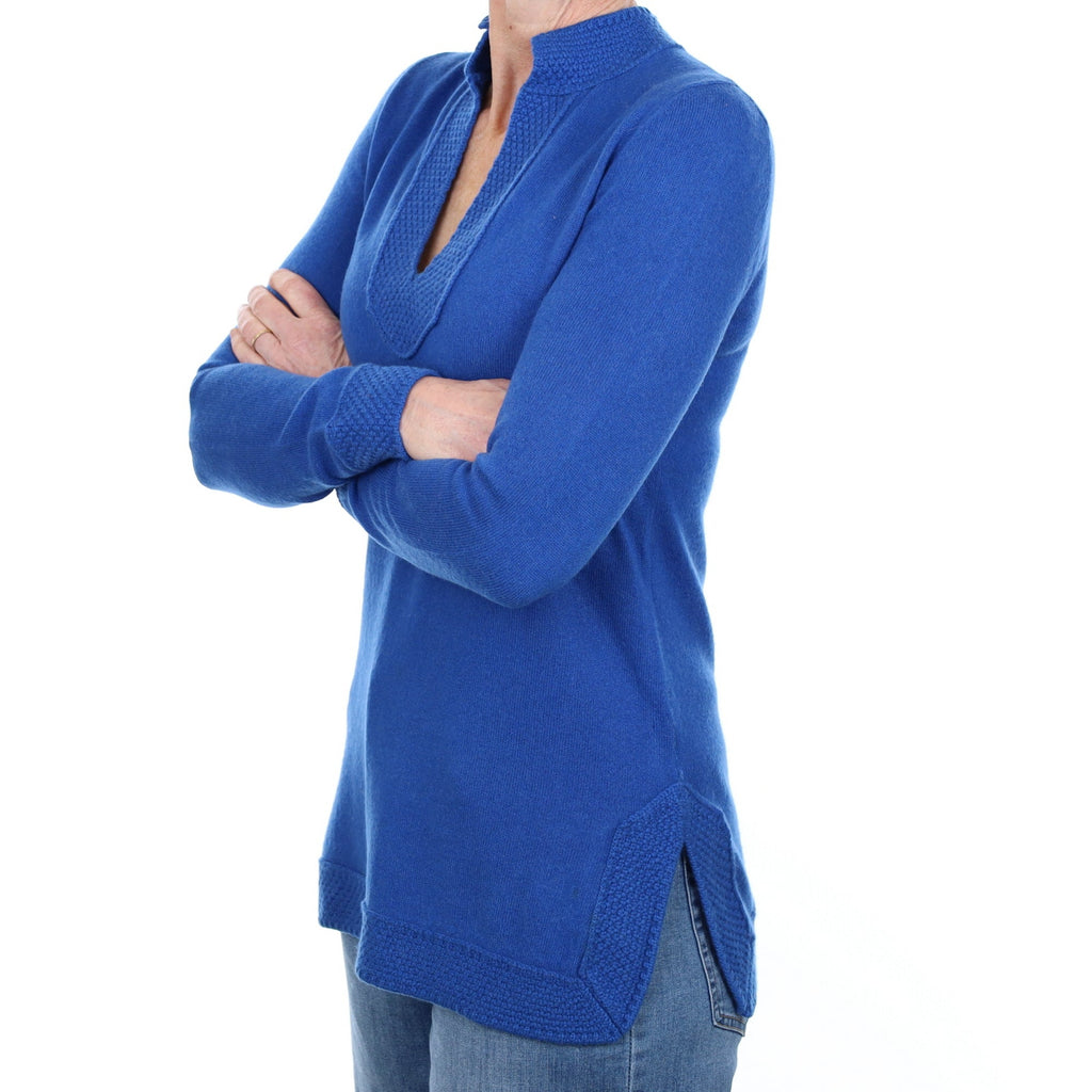 Tory Burch Cobalt Blue Cashmere Notch Neck Jumper Small