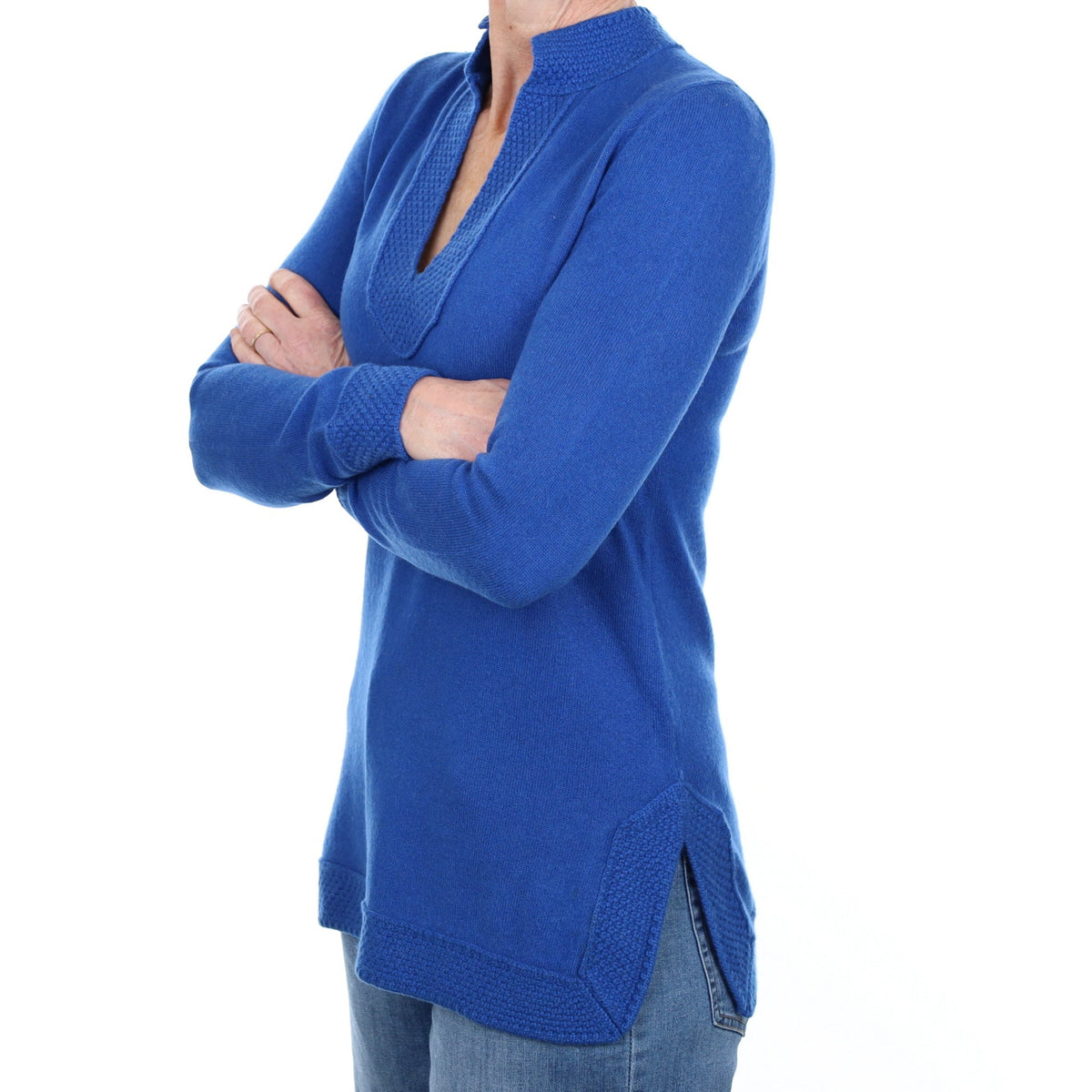 Tory Burch Cobalt Blue Cashmere Notch Neck Jumper Small