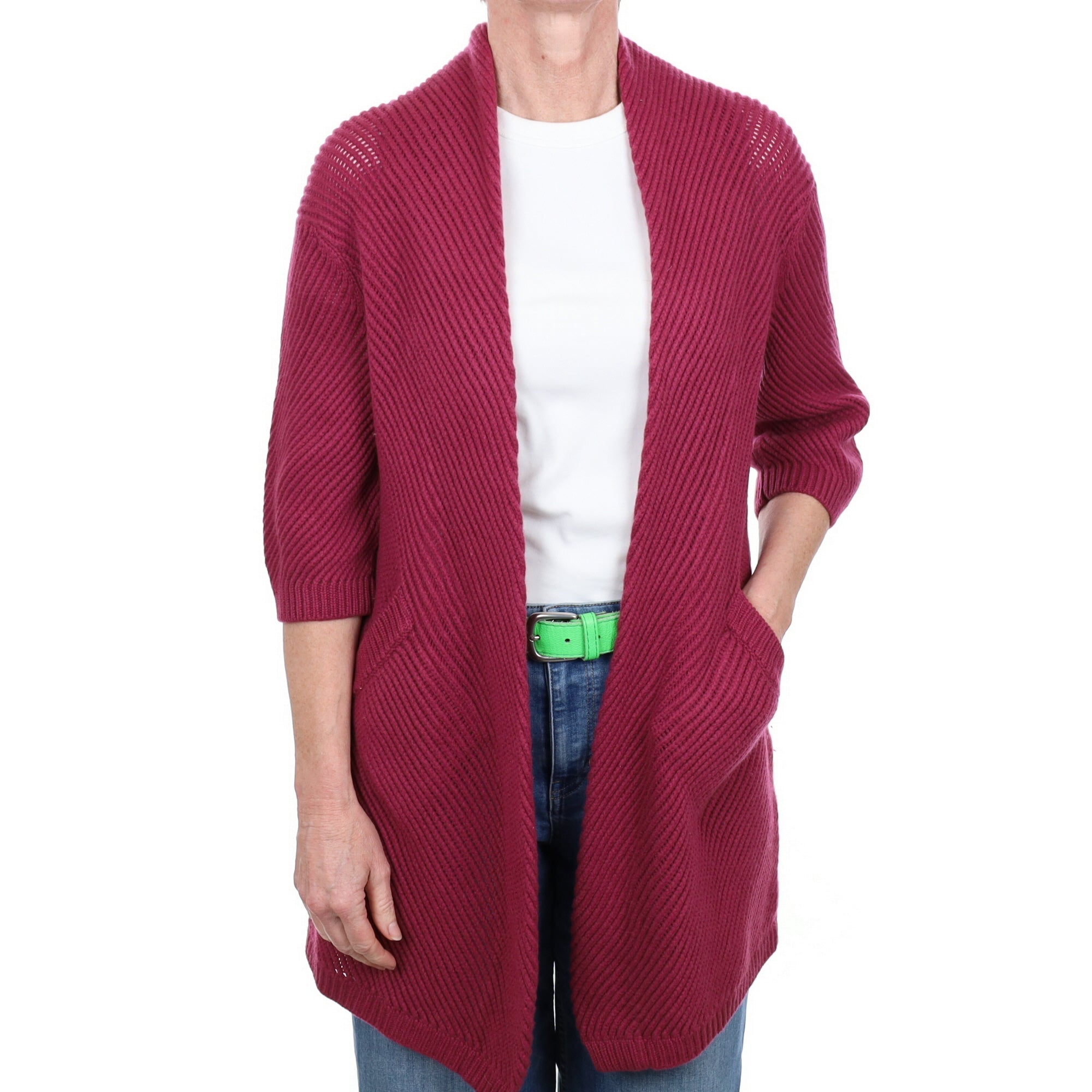 Plum Purple Cashmere Chunky Edge to Edge with Pockets Cardigan Small
