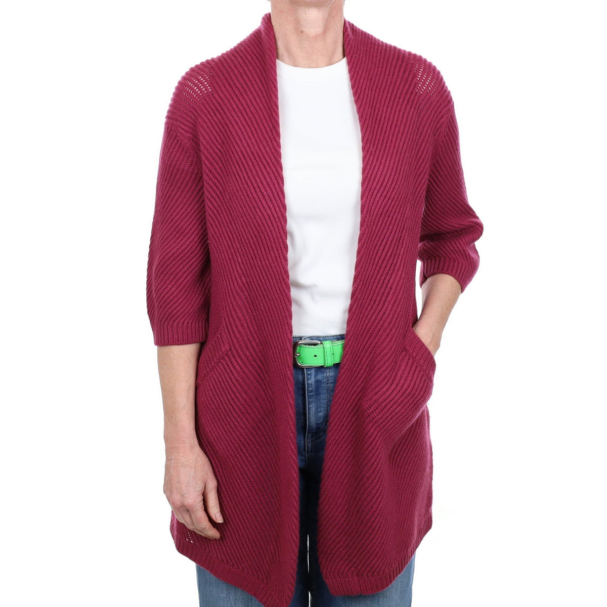 Plum Purple Cashmere Chunky Edge to Edge with Pockets Cardigan Small